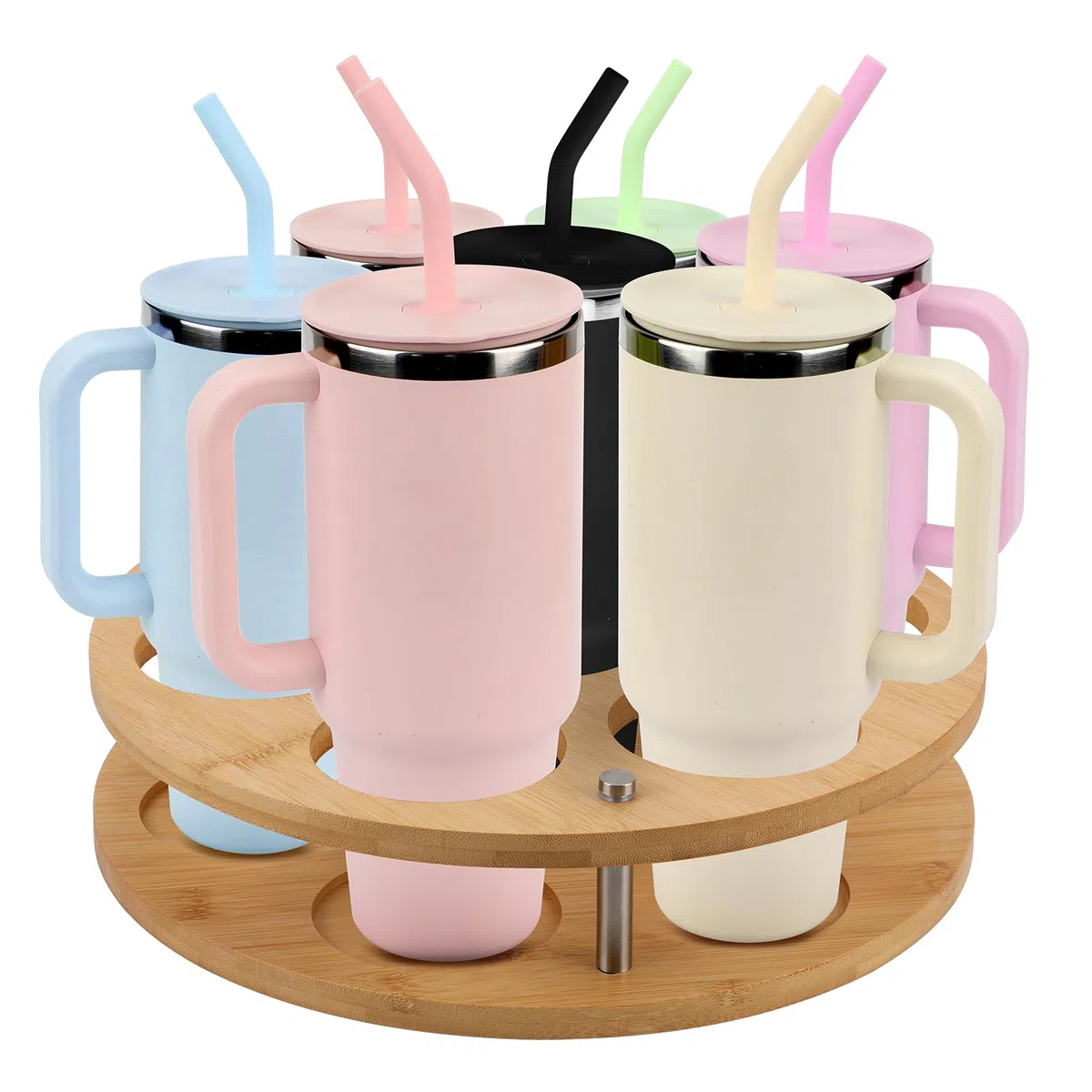 Organizzatore per Bottiglie d'Acqua, Organizer per Tazze in Legno Girevole per Stanley Cup Contenitore per Tazze per 7 Bottiglie con Design a Scanalatura Porta Tazze Stabile per Stanley