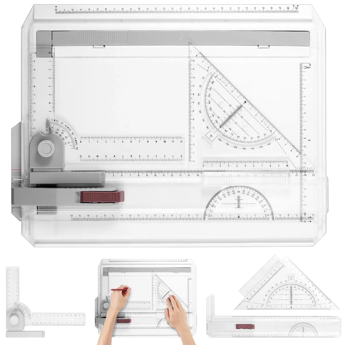 eSynic Tavolo da disegno A4 37 x 30 cm Multifunzionale con Sistema di Misurazione Regolabile Angolo Set Tavolo da Disegno Scrittoio con Goniometro Localizzatore Carta Righello Scorrevole