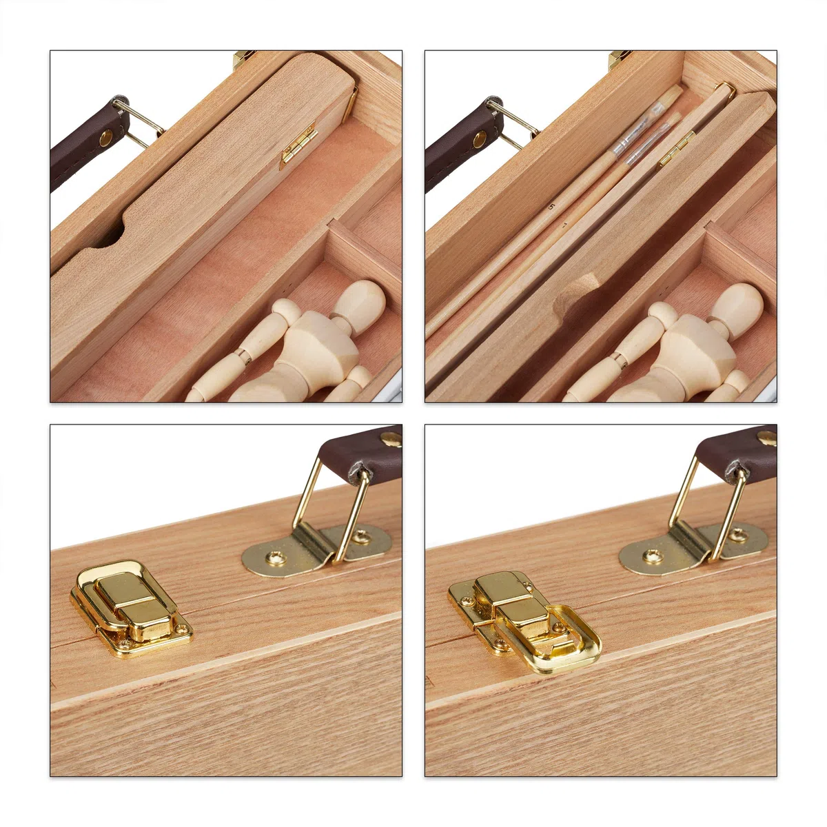 Relaxdays Valigetta Pittore, 22 pz,Set Disegno in Legno, Manichino, Tavolozza, Pennelli, Tela, Cavalletto, Colori,Legno