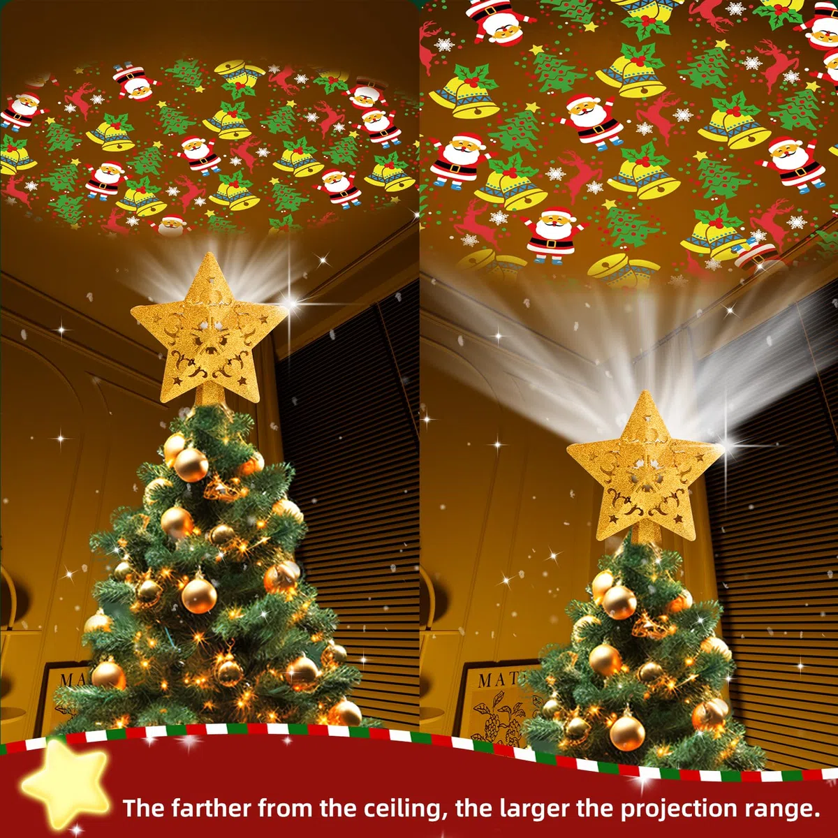 Puntale Stella Albero di Natale, Punta dell'Albero con Proiettore LED Rotante Incorporato, Tree Topper, Stella Albero Superiore, Cima dell'Albero a Stella Decorazione per l'albero di Natale