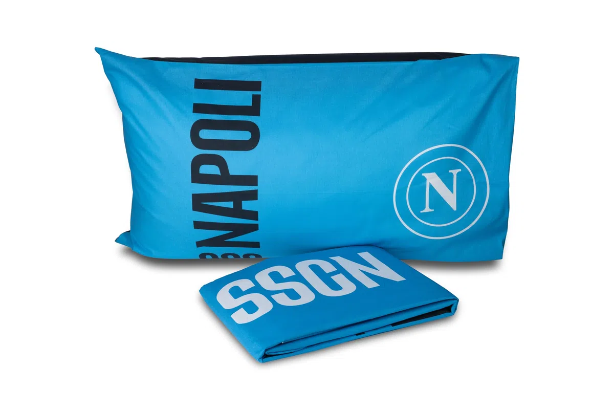 hermet SSC Napoli Set Lenzuola Letto Singolo In Cotone, Completo Letto Una Piazza, 100% Cotone, Lenzuolo sopra + Lenzuolo Con Angoli + Federa, Prodotto Ufficiale