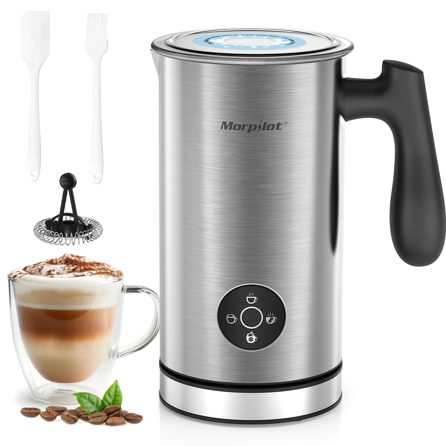 Morpilot Montalate Elettrico, Milk Frother per Cappuccino e Hot Cocoa, Cappuccinatore Elettrico, Capacità 300ml, Acciaio Inossidabile di Alta Qualità