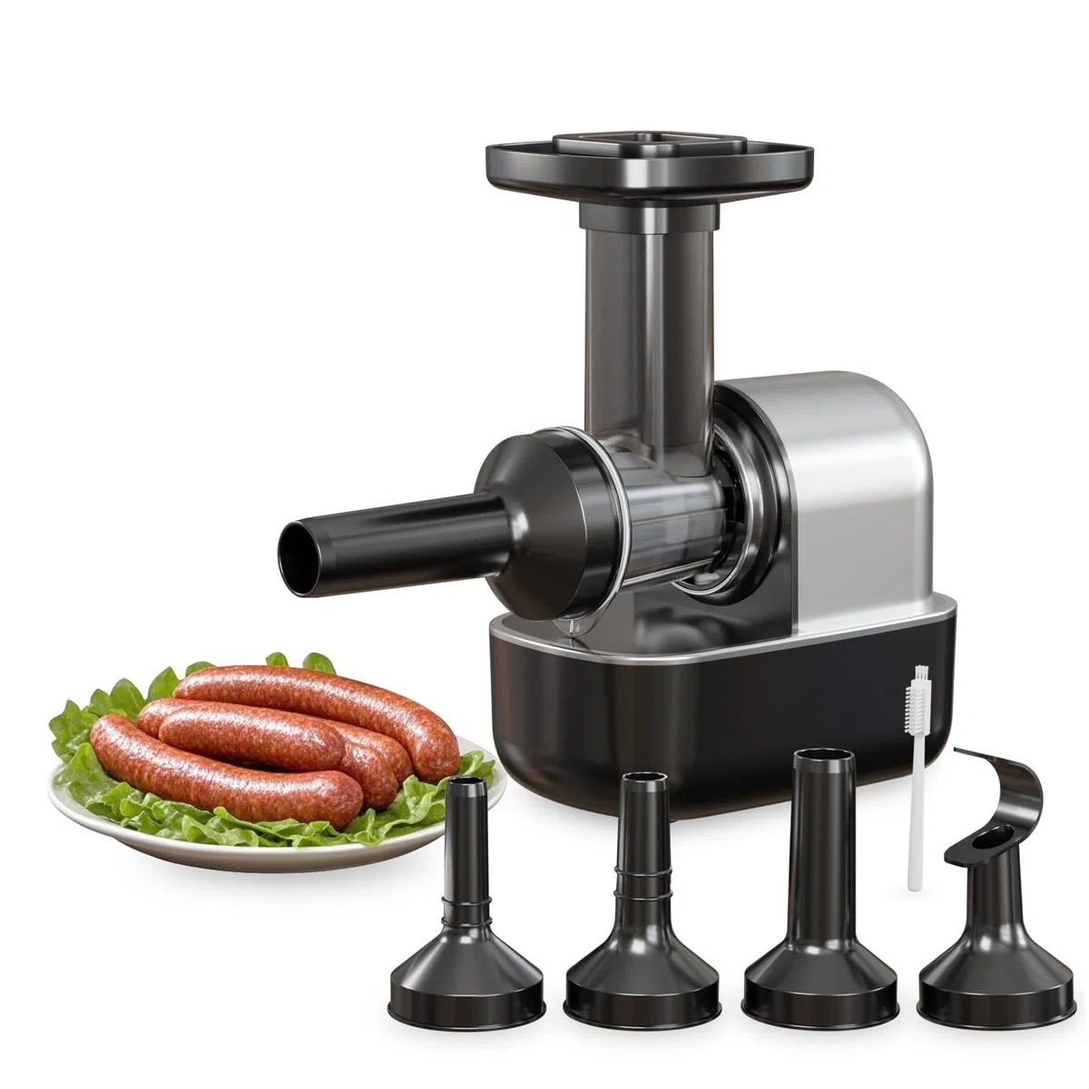 Insaccatrice Elettrica per Salsicce con Tritacarne Elettrico, 3 Tubi per Insaccamento e 1 Tubo per Polpette, Macchina per Salsicce Fatte in Casa Adatta a Hot Dog, Manzo, Pollo e Maiale Meat Grinders