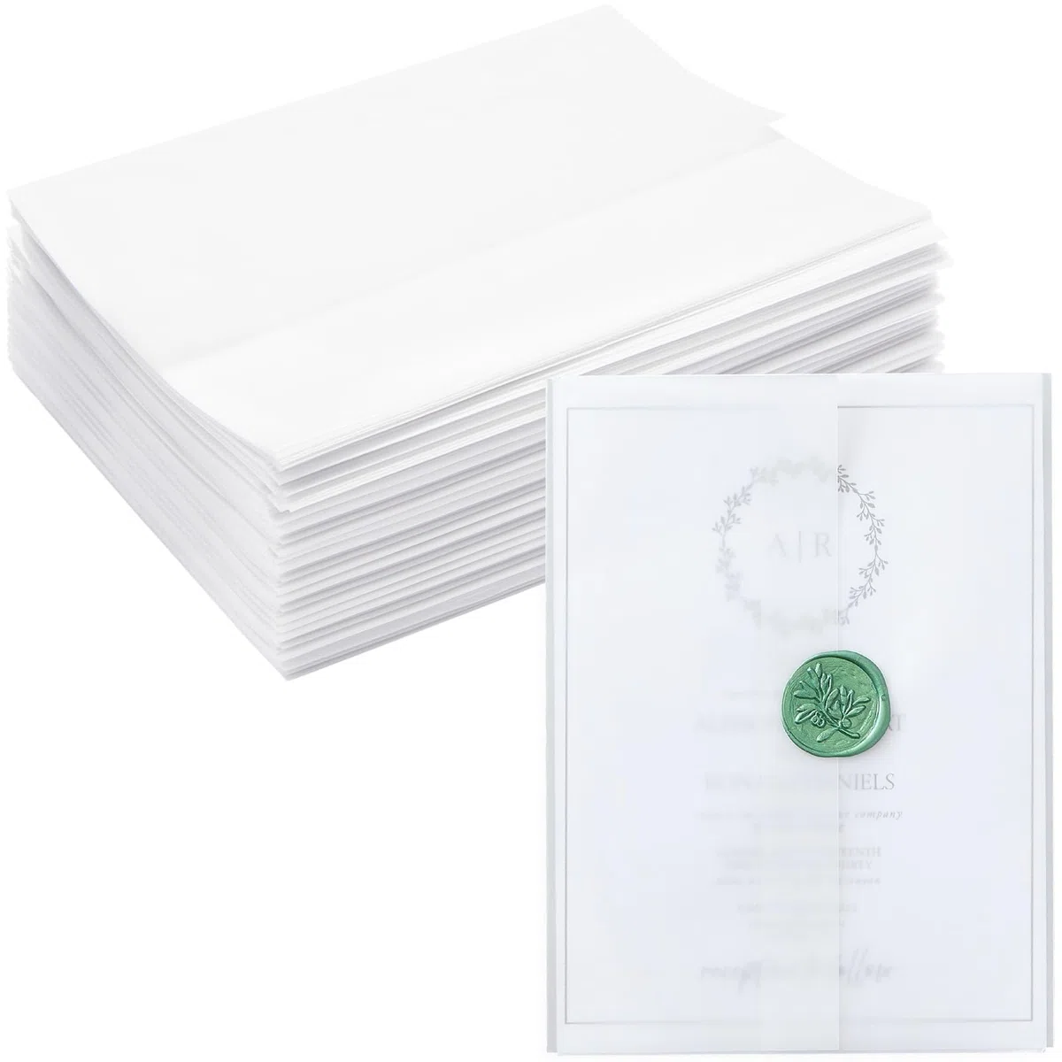 Confezione da 100 buste in pergamena per inviti da 12,7 x 17,8 cm, pre-piegate, in carta trasparente, per biglietti di nozze e scrapbooking