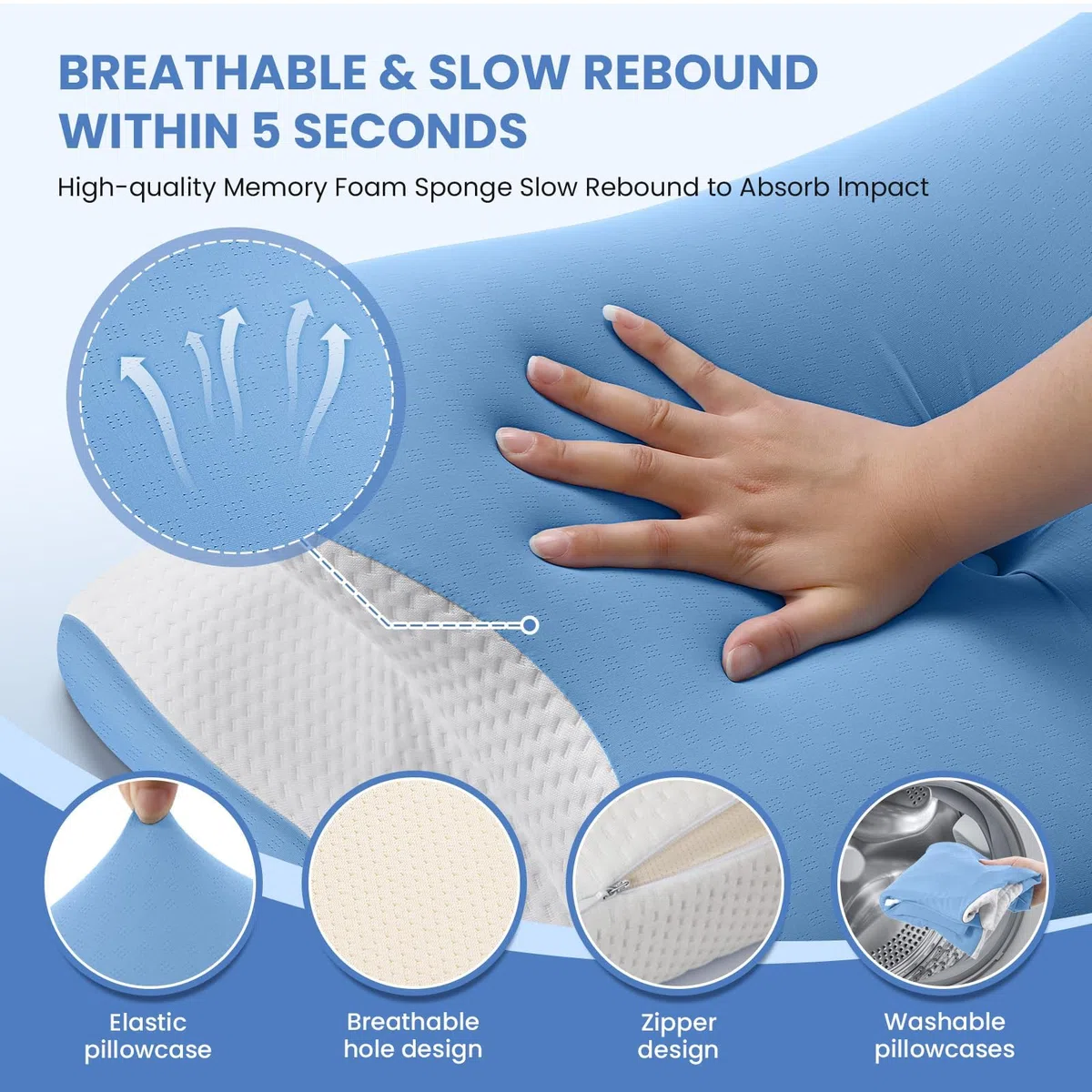 A-Pce Cuscino Cervicale Memory Foam, Cuscino Ortopedico Ergonomico per Dolori al Collo e alle Spalle, Cuscini per Dormire sul Fianco Rinfrescante con Fodera in Seta di Ghiaccio Lavabile, Blu