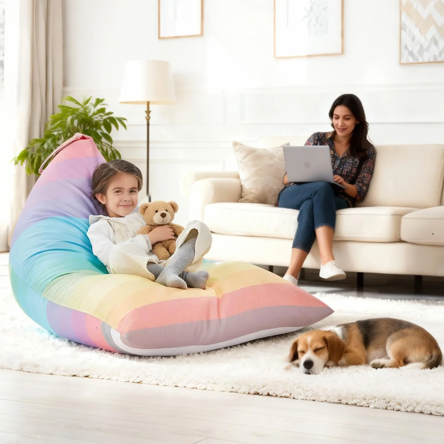 Poltrona a sacco portaoggetti, da riempire, motivo animali, solo fodera, per bambini e adulti, extra large, senza imbottitura, riporre organizzare peluche, in tela di prima qualità