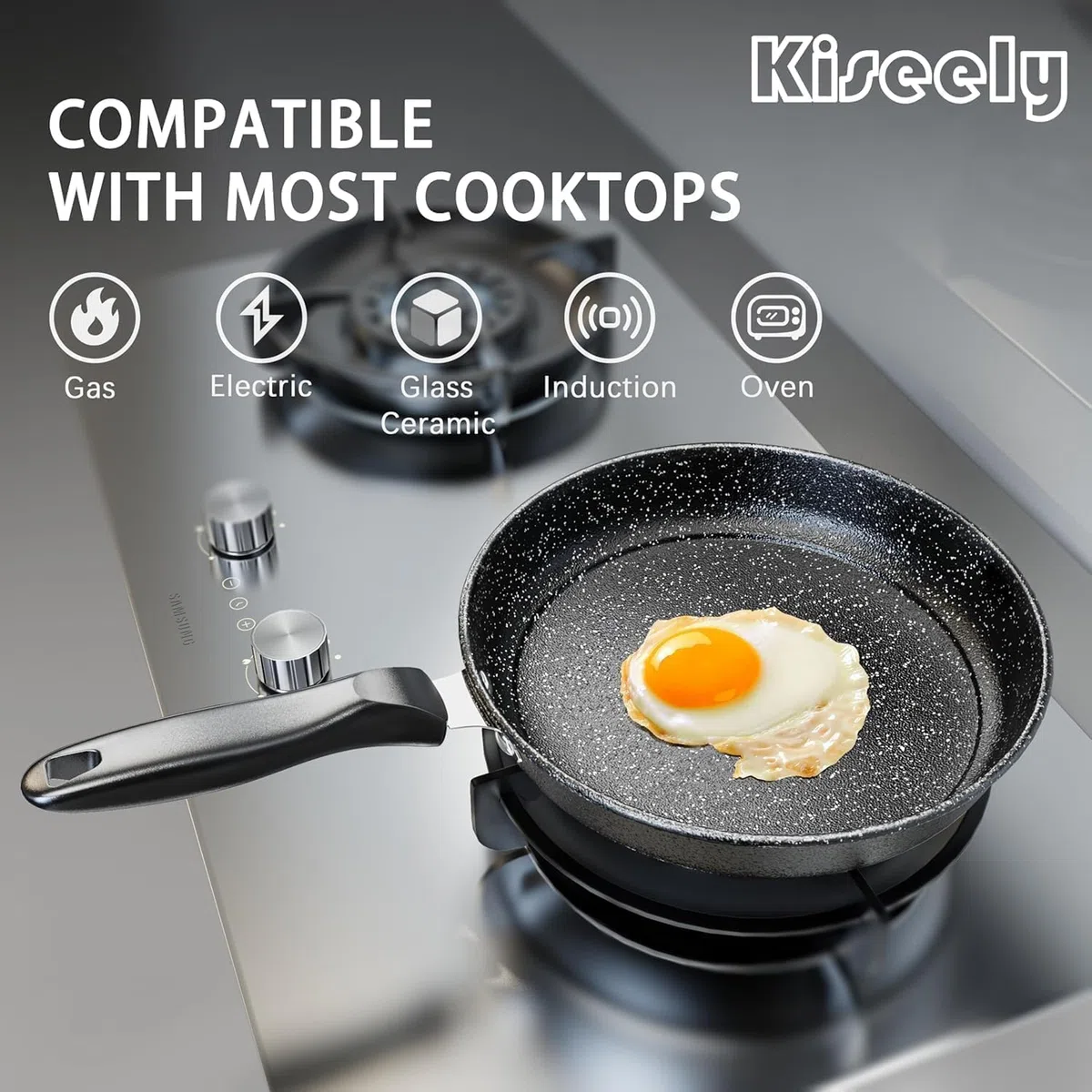 Kiseely Set di padelle antiaderenti, padella in ghisa da 26 cm + 28 cm + 30 cm, set da 3 pezzi per cucinare, padelle professionali antiaderenti con manico resistente al freddo (NI2)