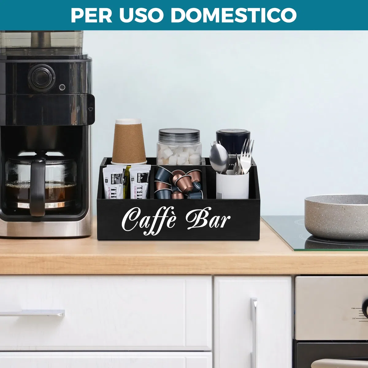 Winter Shore Organizer Caffe da Banco in Legno - Postazione Caffe Moderna per Ufficio - Angolo Caffe Cucina - Coffee Station per Pausa Caffè e Spuntini