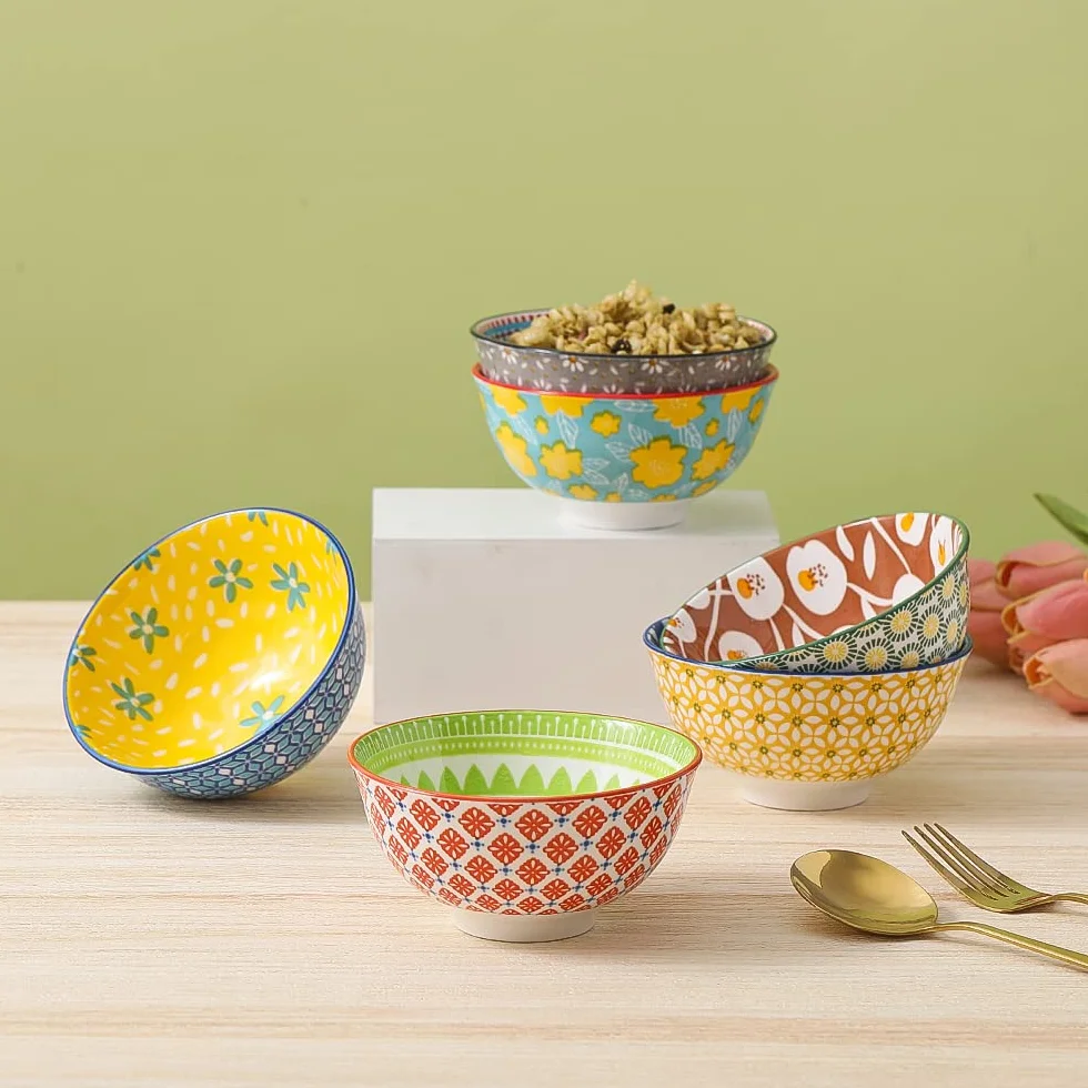 Ciotola in Ceramica - Piccole in Porcellana 300 Ml - Set di 6 Ciotoline Colorate per Cucina | Gelato | Zuppa | Cereali | Riso | Yogurt - Adatto per Microonde e Lavastoviglie