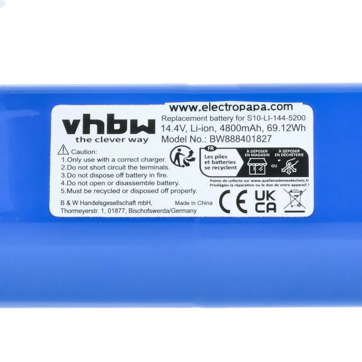 vhbw batteria sostituisce Ecovacs S10-Li-144-6800, S10-Li-144-5200, 201-1913-4200, 201-1913-4201 per aspirapolvere (4800mAh, 14,4V, Li-Ion)