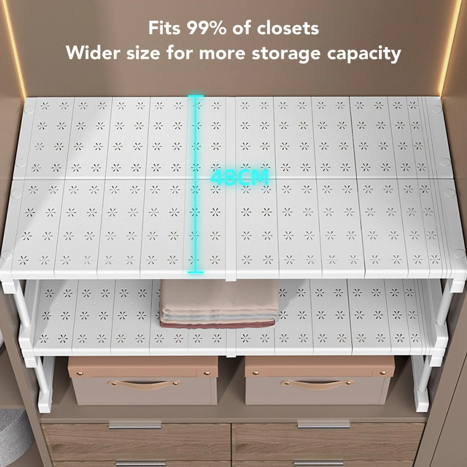 Ripiano per Armadio Espandibile con Acciaio Al Carbonio, Ripiano Regolabile per Armadio, Divisorio Ideale per Guardaroba e Organizer per e Bagno (Lunghezza 27-38