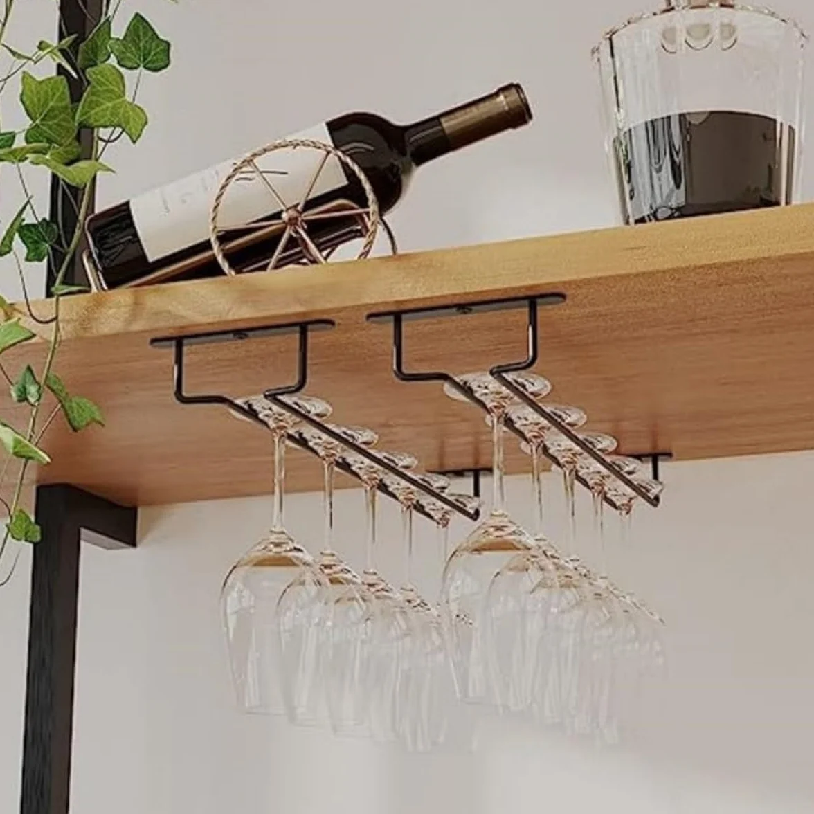 Set di 4 portabicchieri da vino in metallo, 40 cm, da appendere, in metallo, da appendere, per bar, cucina, pub, ristorante