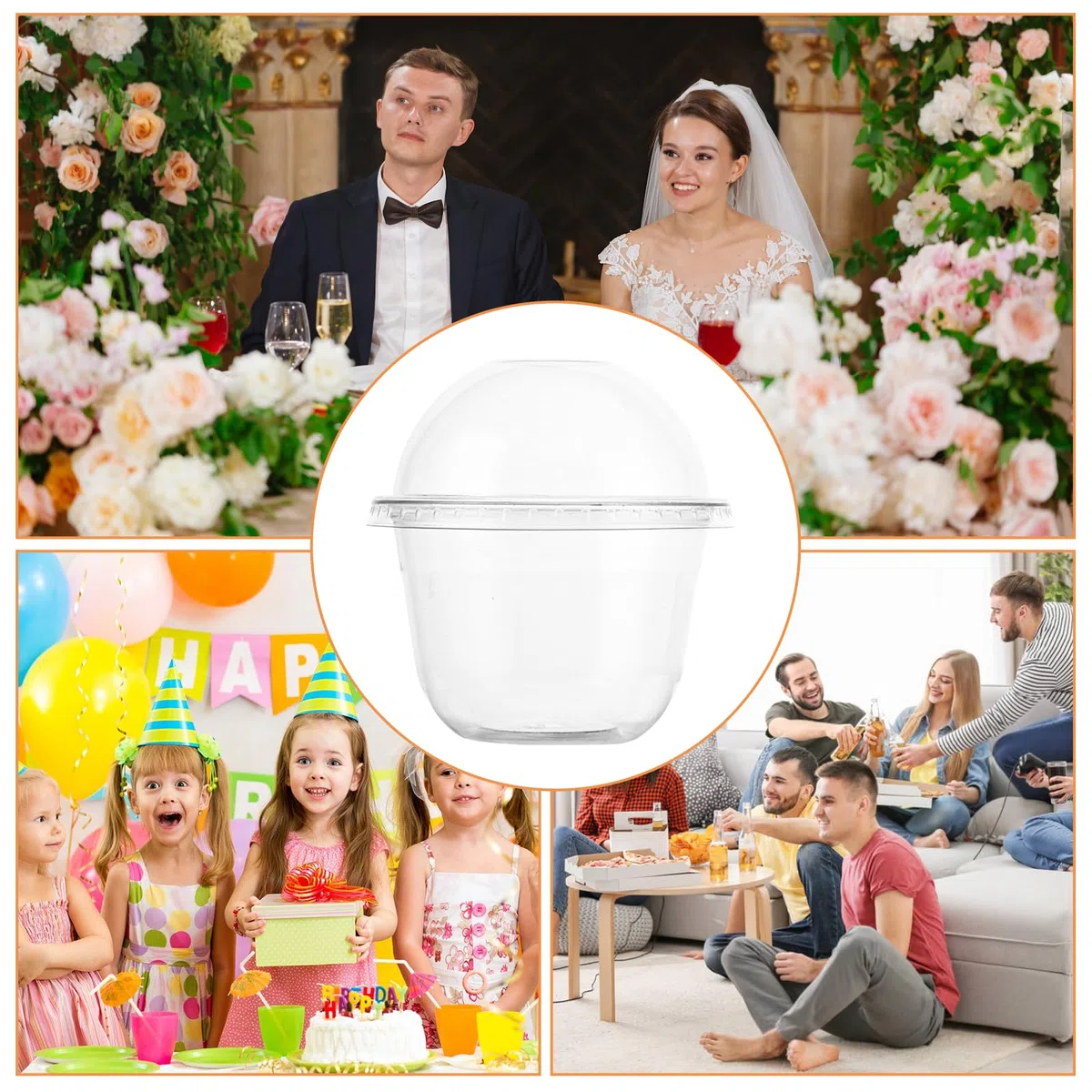 MIVIDE Set di 100 Bicchieri da Dessert con Coperchio, 300 ml/10 oz, Tazze da Dessert in Plastica Riutilizzabili, Coppette con Coperchio per Mousse, Budini, Gelati, Feste di Dessert