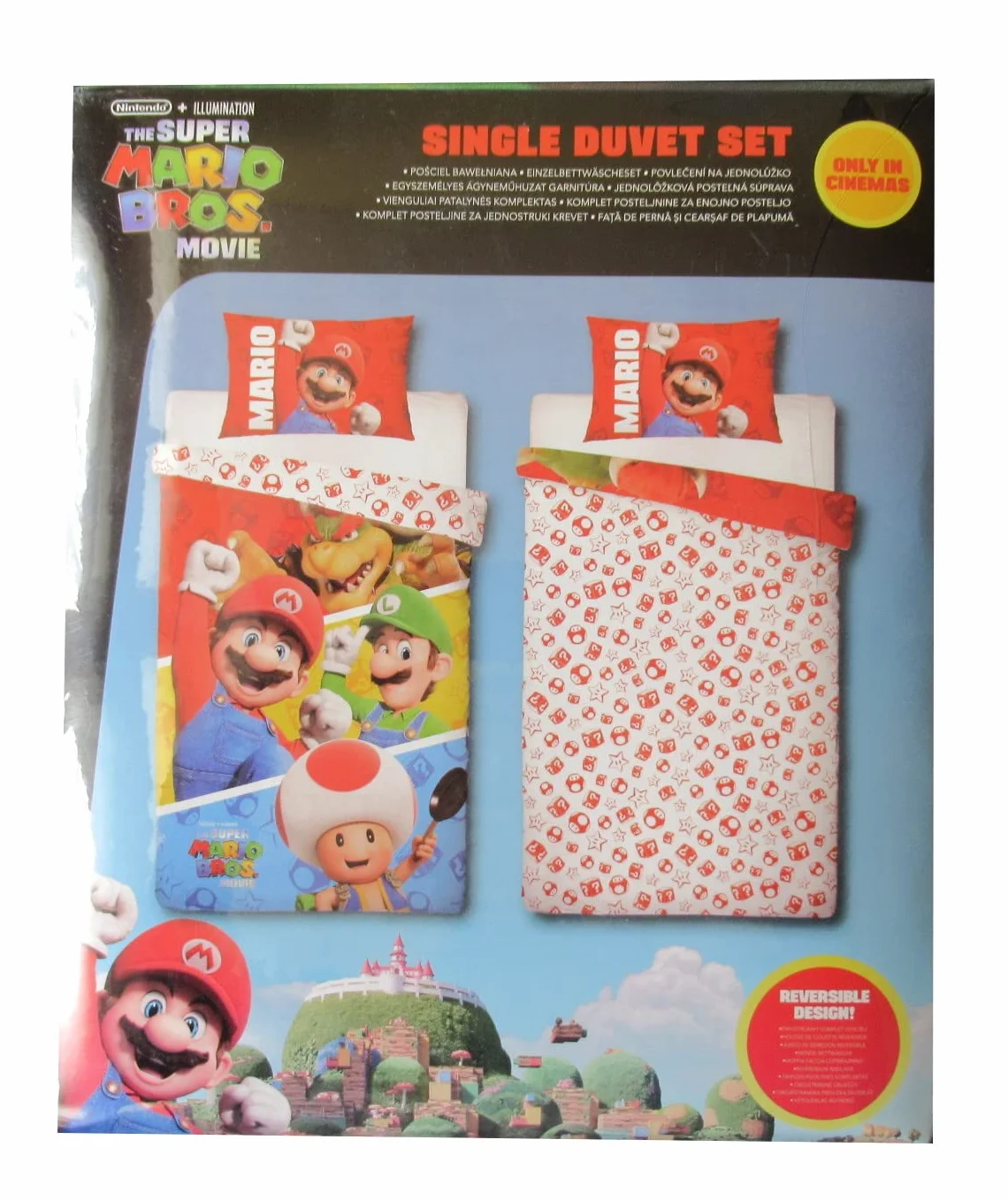 Super Mario Bros Gang Copripiumino Singolo 140x200 + Federa 70x90 Cotone | Set lenzuola reversibile | Cotone naturale traspirante | Nintendo ufficiale | Bambini | Regalo | Lavabile in lavatrice