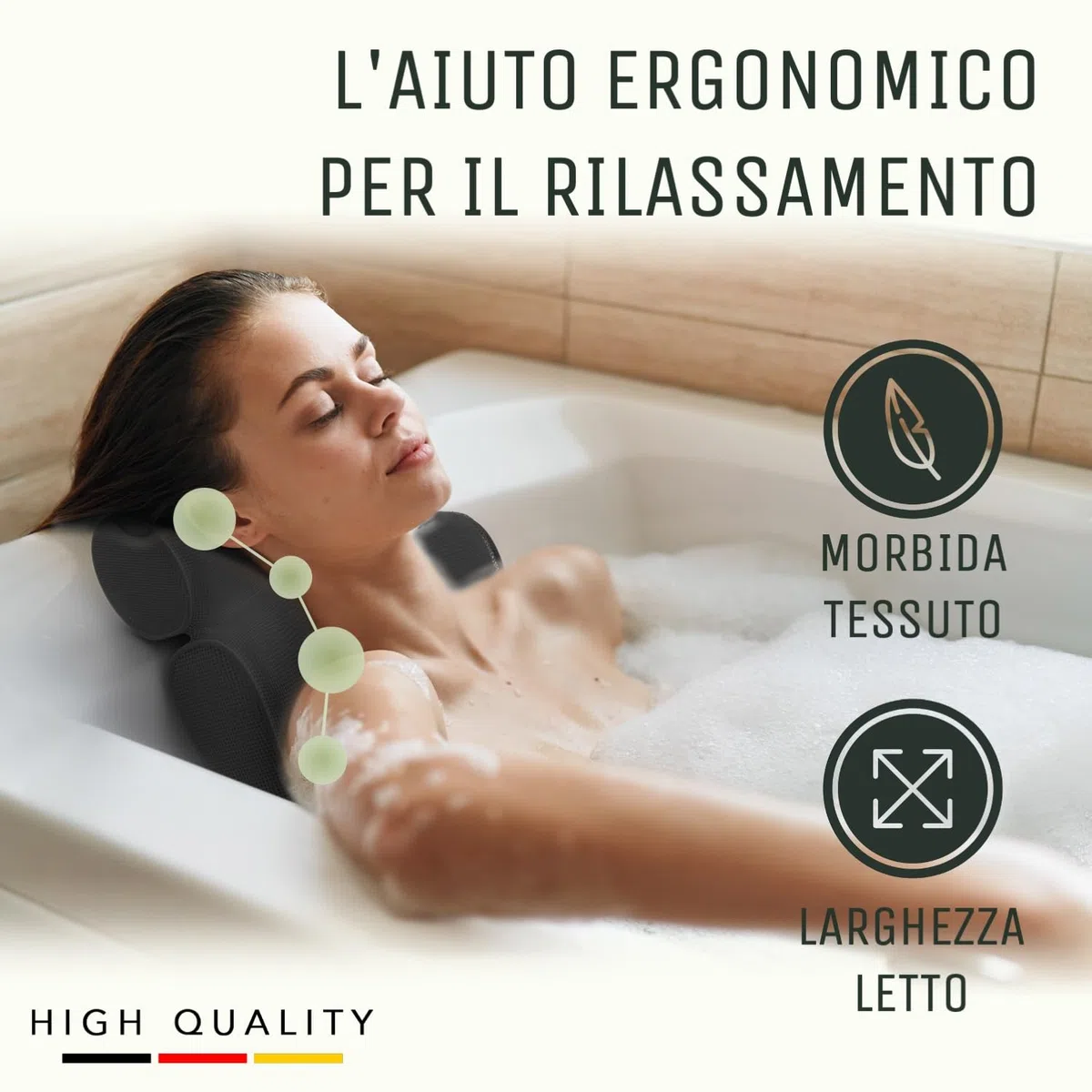 SilverRack Cuscino da bagno MEDIAMENTE MORBIDO [Nero 3D] - Cuscino per il collo per vasca da bagno con ventose come accessorio per vasca da bagno - Cuscino per vasca da bagno