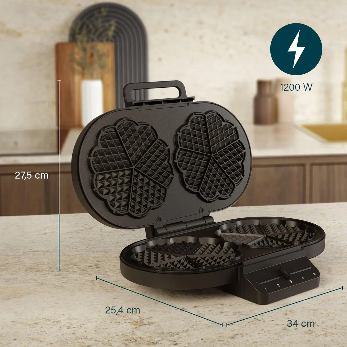 Princess Piastra per Waffle a Cuore, 10 Waffle, 1200W, Termostato Regolabile, Antiaderente, Manici Isolati, Protezione Surriscaldamento, Facile da Pulire, Conservazione Verticale, 132384