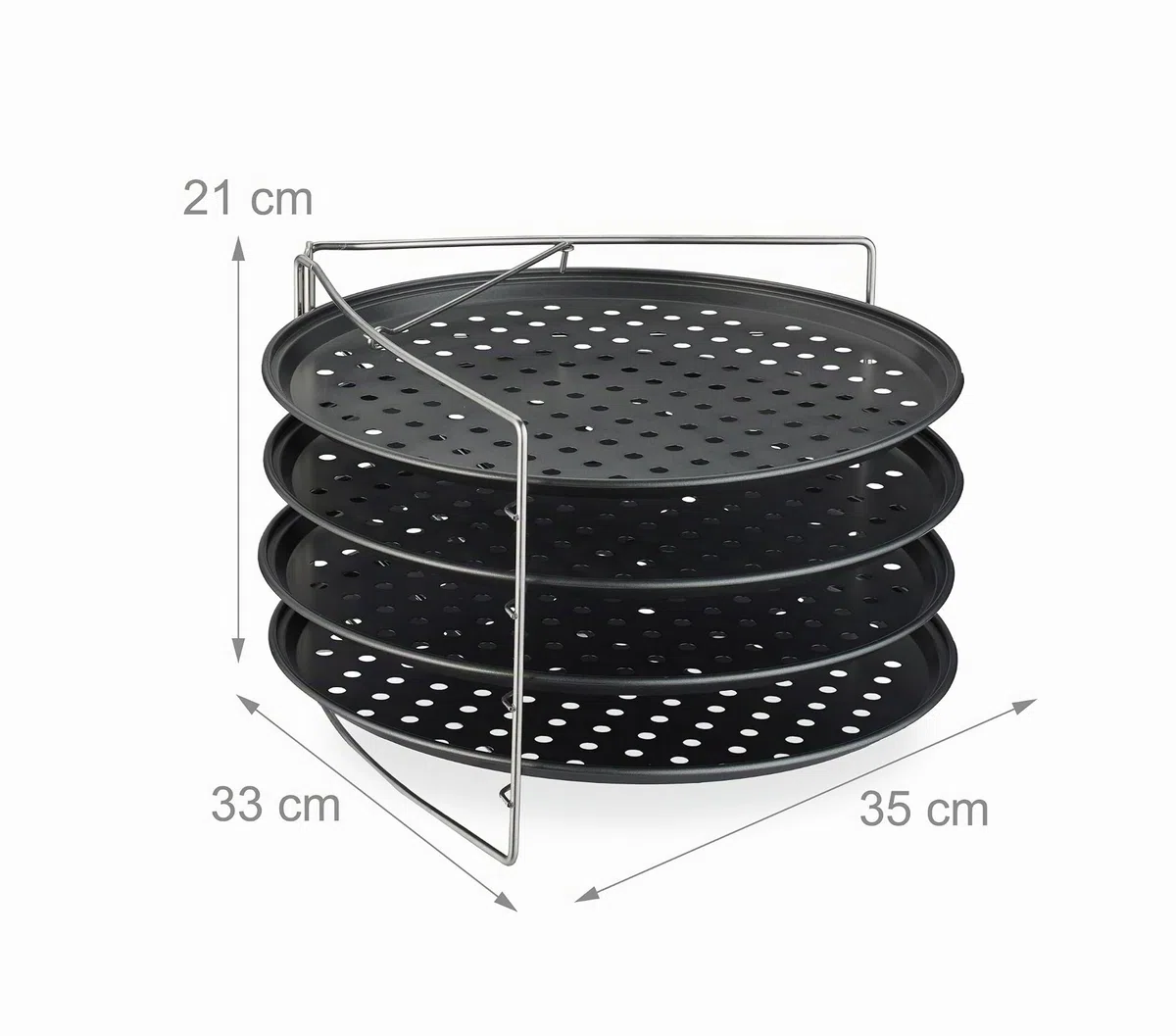Relaxdays Teglie Forate per Pizza Rotonde, Set da 4, Acciaio Carbonio Antiaderente, Supporto Inox da Forno, Impilabile