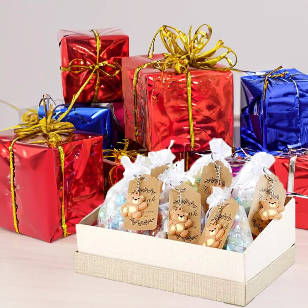 60 confezioni di bomboniere per feste, bomboniere per baby shower con orsi, inclusi portachiavi a forma di orso, sacchetti di organza, etichette Kraft per forniture per feste di compleanno per bambini