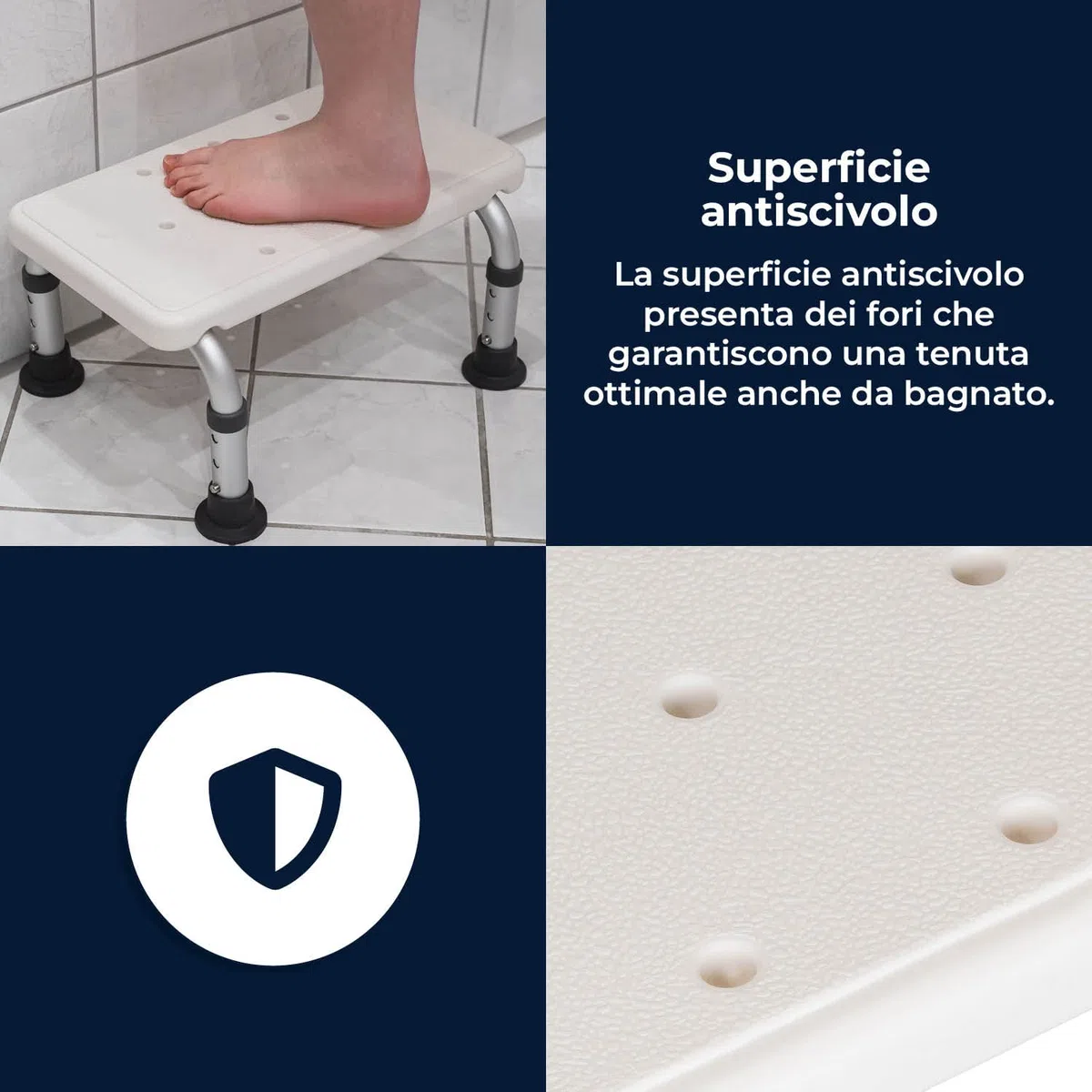 Gradino regolabile in altezza per vasca da bagno e doccia, piccolo gradino antiscivolo, bianco, per anziani