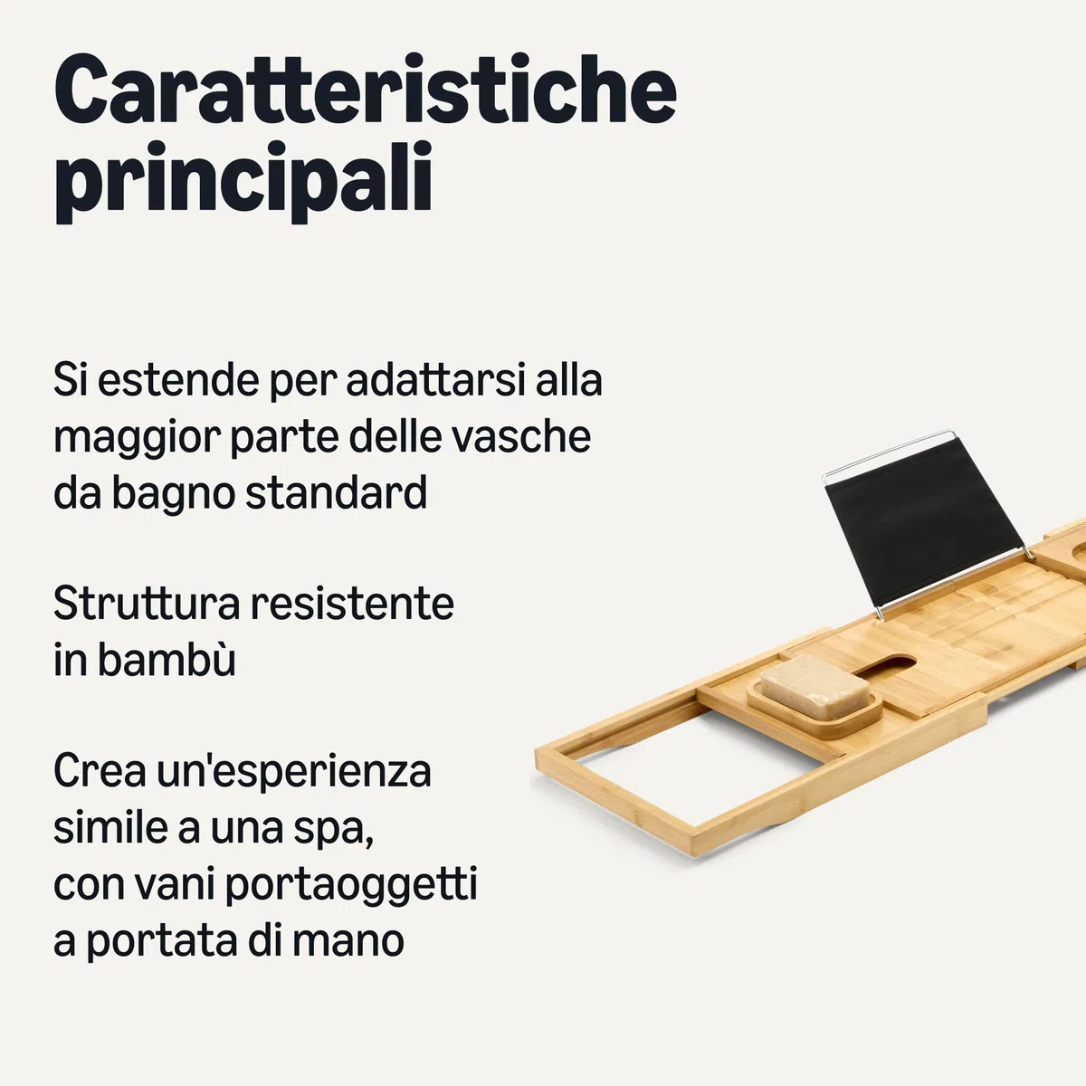 Amazon Basics Rettangolare Vassoio per vasca da bagno regolabile in bambù