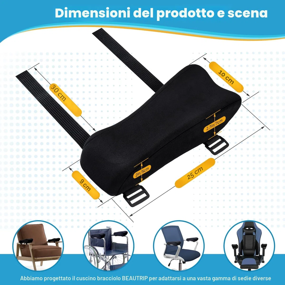 BEAUTRIP, Cuscinetti ergonomici per braccioli, per sedia da ufficio, cuscino di supporto per gomito, per computer, gaming e sedie da scrivania (set di 2) (nero con gel_velluto)
