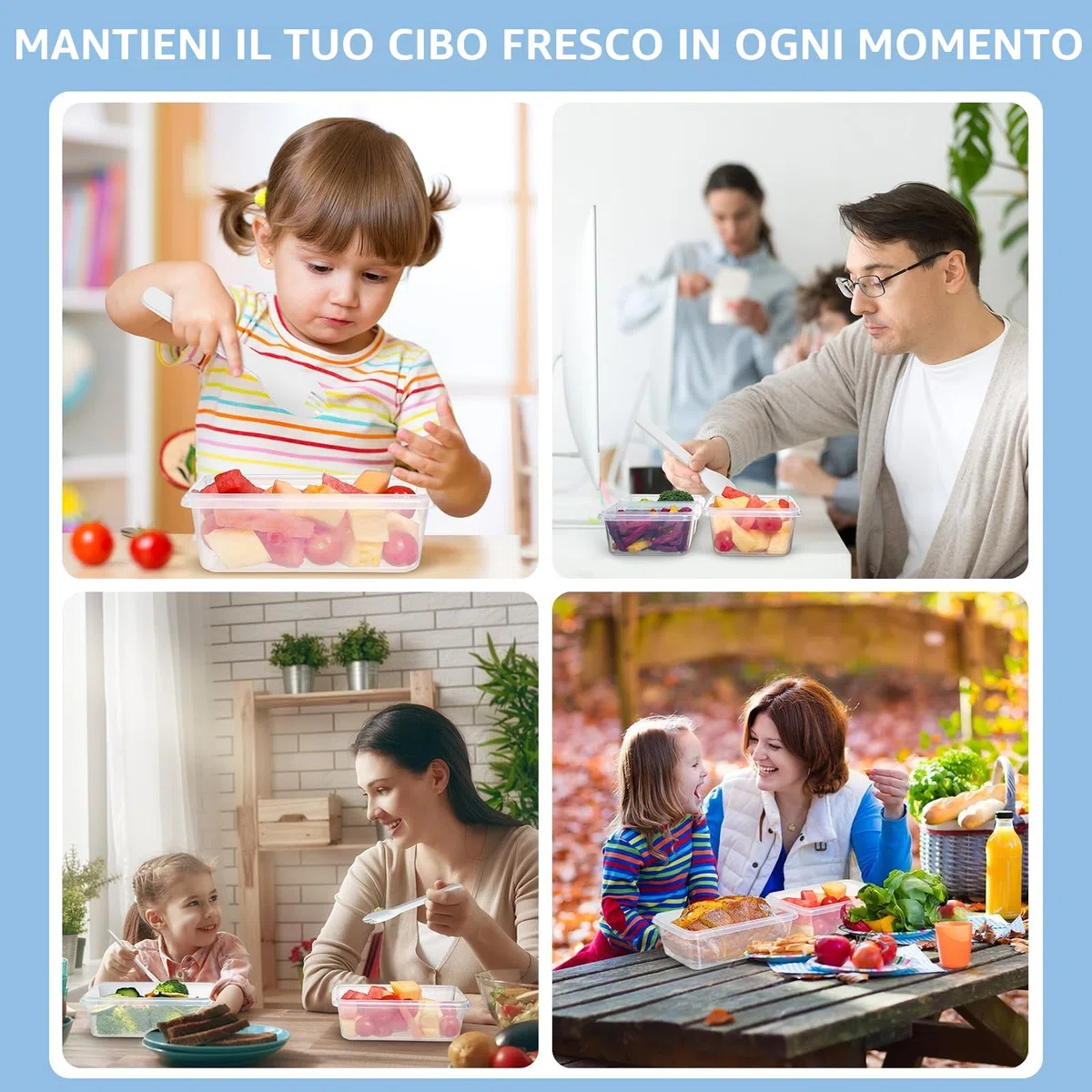 12 Contenitori Ermetici per Alimenti, 6 x1 L + 6 x 500mL, Senza BPA, 100& Ermetica, Portatile