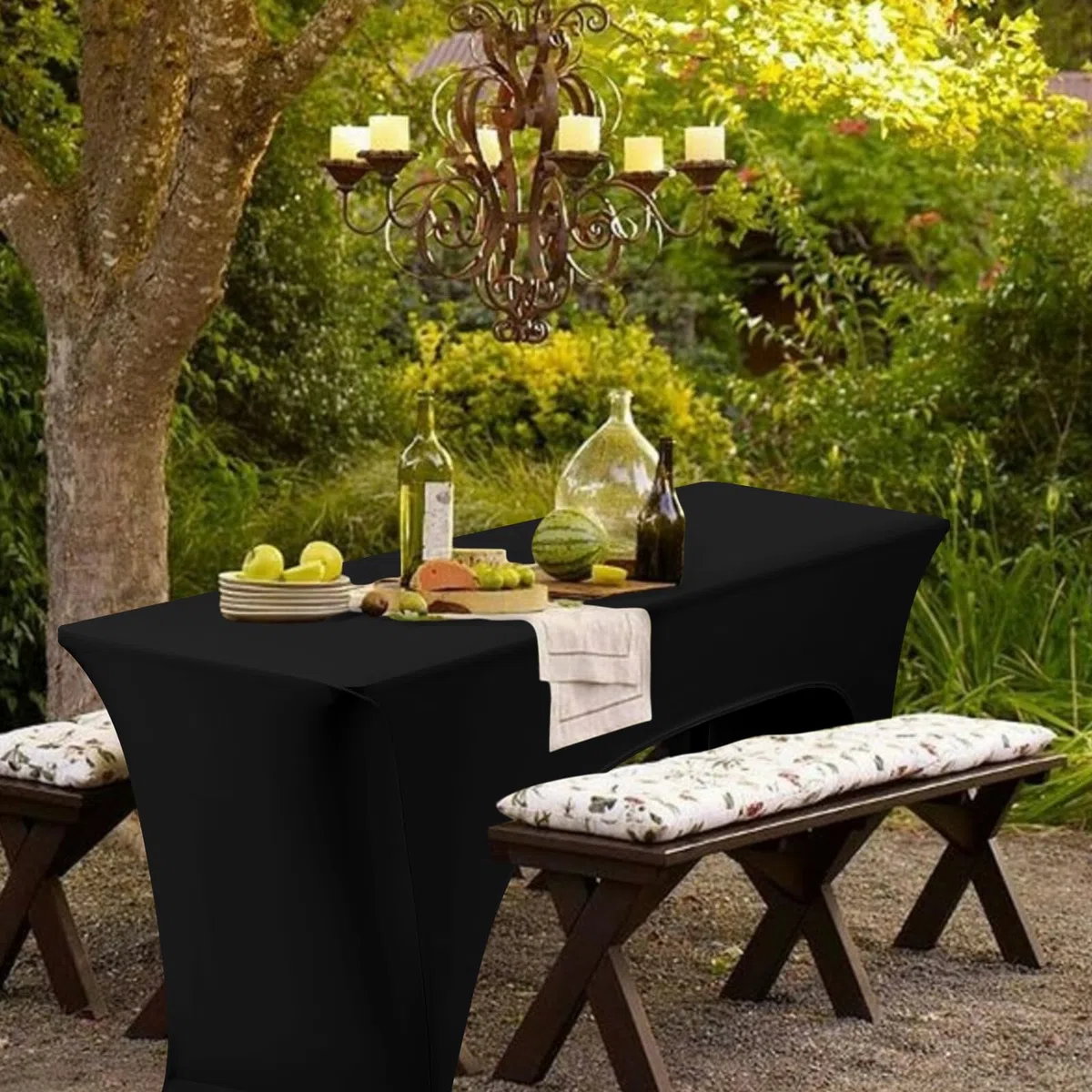 YMHPRIDE Confezione da 2 copritavolo elastico per tavolo da birra, colore nero, impermeabile, set da 70 cm di larghezza, set da birra, set da 220 x 70 x 70 cm, per rivestimenti da giardino e da