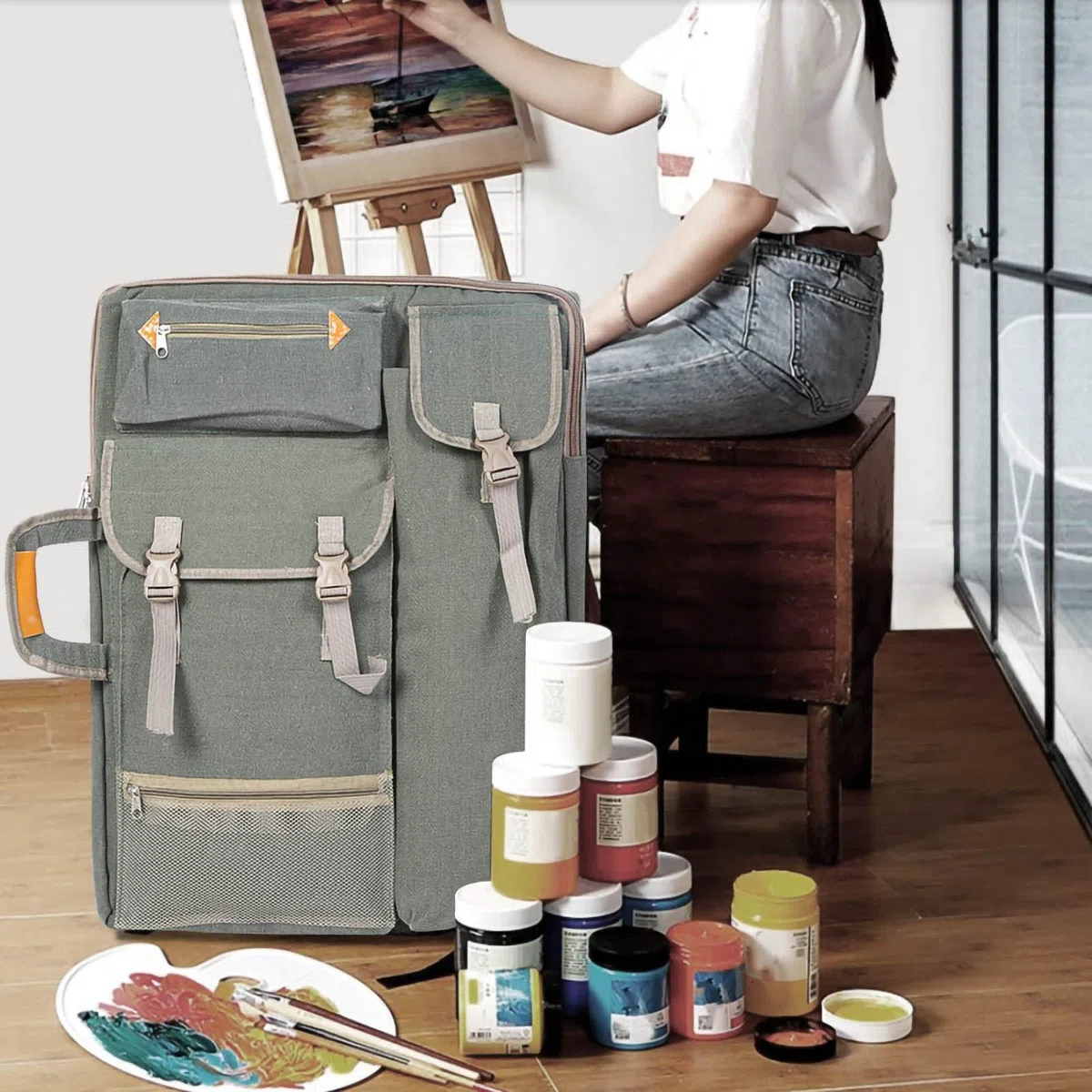 Cocoarm Borsa Artistica Grande Multifunzione Canva, Impermeabile, Borsa per Tavole da Disegno, Forniture Artistiche, 66 X 50 Cm (Grigio Cenere)