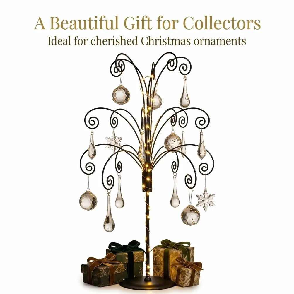 HOHIYA Ornament Tree Display Stand Holder Hanger 20 Inch Wire Hook Hanging Metal for Christmas Swarovski Crystal Glass Decorations Gift Taiwan Made Black