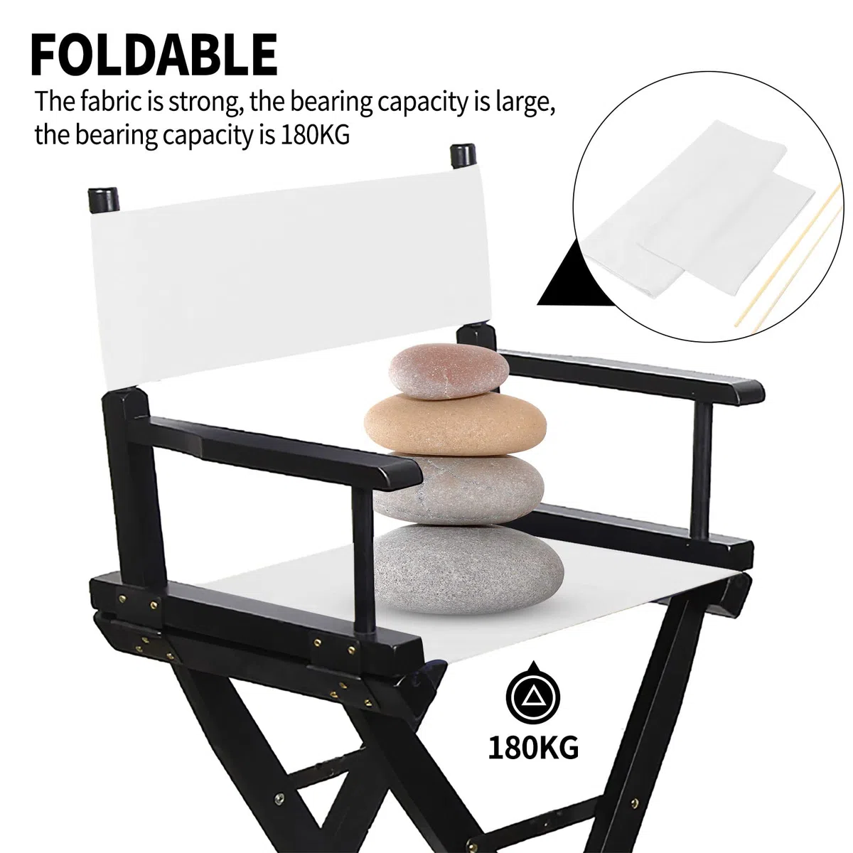 Fodere per Sedie, 2 Set Tela da Regista Kit Sostituzione Moderna Elasticizzata Copertura Antimuffa Lavabile Resistente Pieghevole (Bianco)
