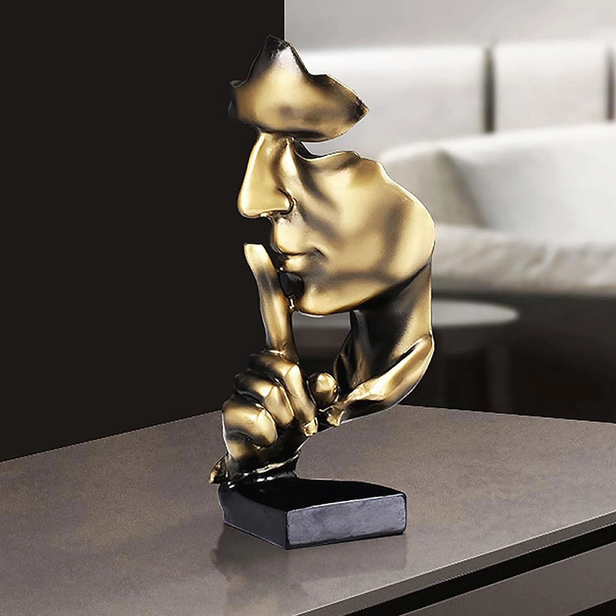 Il Silenzio è Dorato Scultura Astratta, Volto Spezzato Artigianato Creativo Pensatore Ornamento Souvenir, Vita Reale Arte Interessante Statua Regalo Vivid Decorativo, 11 x 10 x 28,5 cm