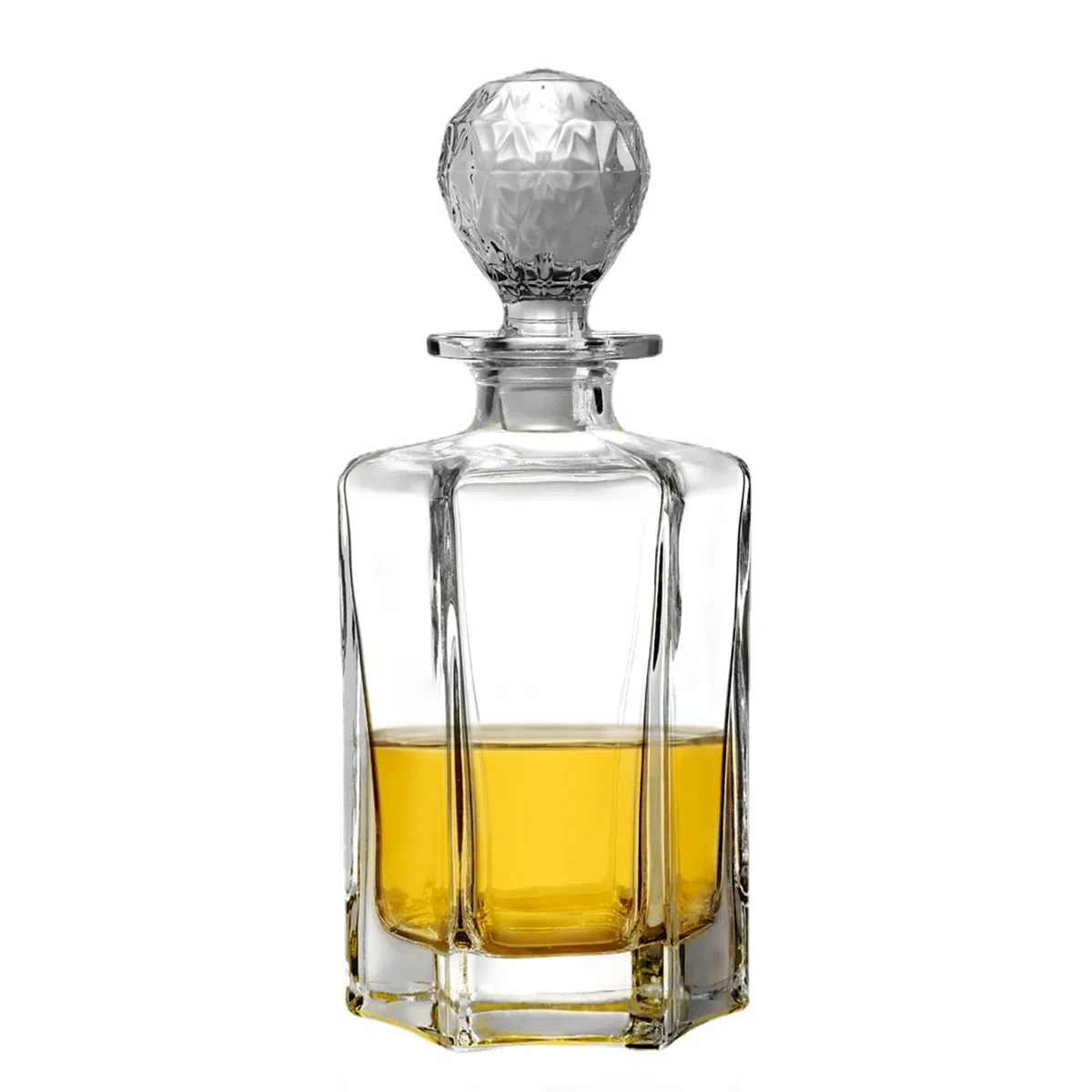 Decanter in vetro con tappo geometrico ermetico, decanter per whisky, vino, bourbon, brandy, liquori, succhi di frutta, acqua, collutorio, Vetro italiano senza piombo (750 ml, forma No.6)