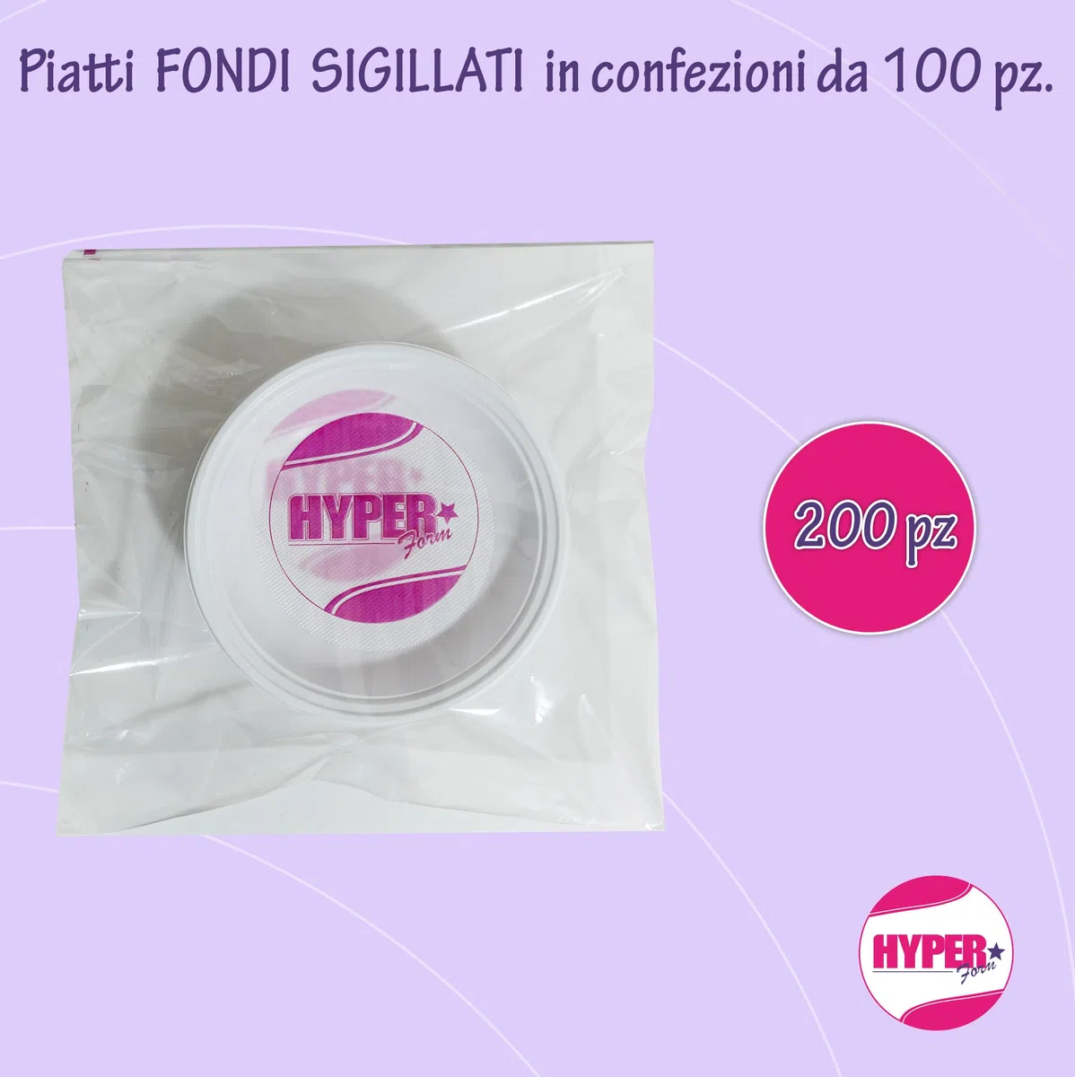 Hyper Form - 200 Piatti Fondi di Plastica Riutilizzabile Rigida, Lavabili 20 Cicli in Lavastoviglie