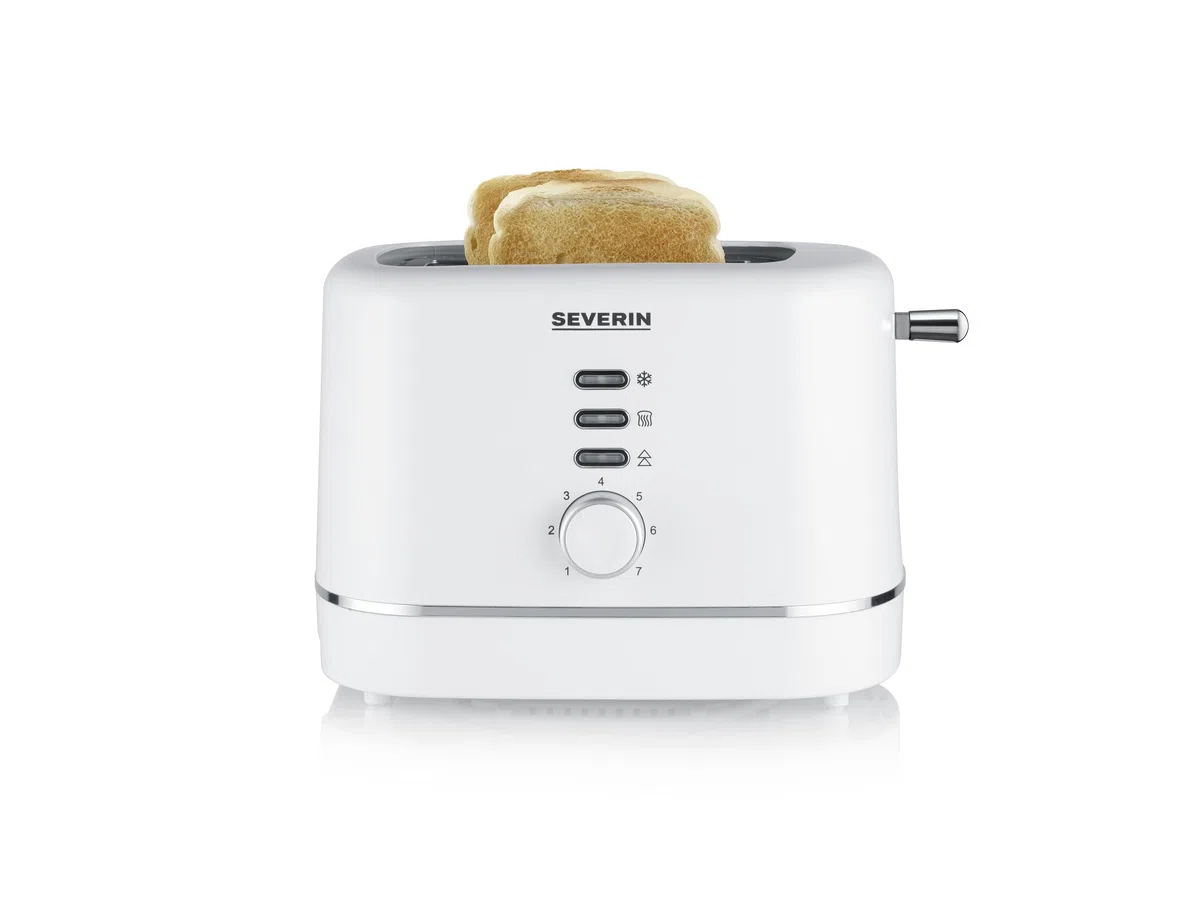 SEVERIN Tostapane Automatico 2 Fette, Scaldapanini in Acciaio Inox, Funzioni Riscaldamento e Scongelamento, Grado di Doratura Regolabile, Spegnimento Automatico, 850 W, Bianco - AT 4324