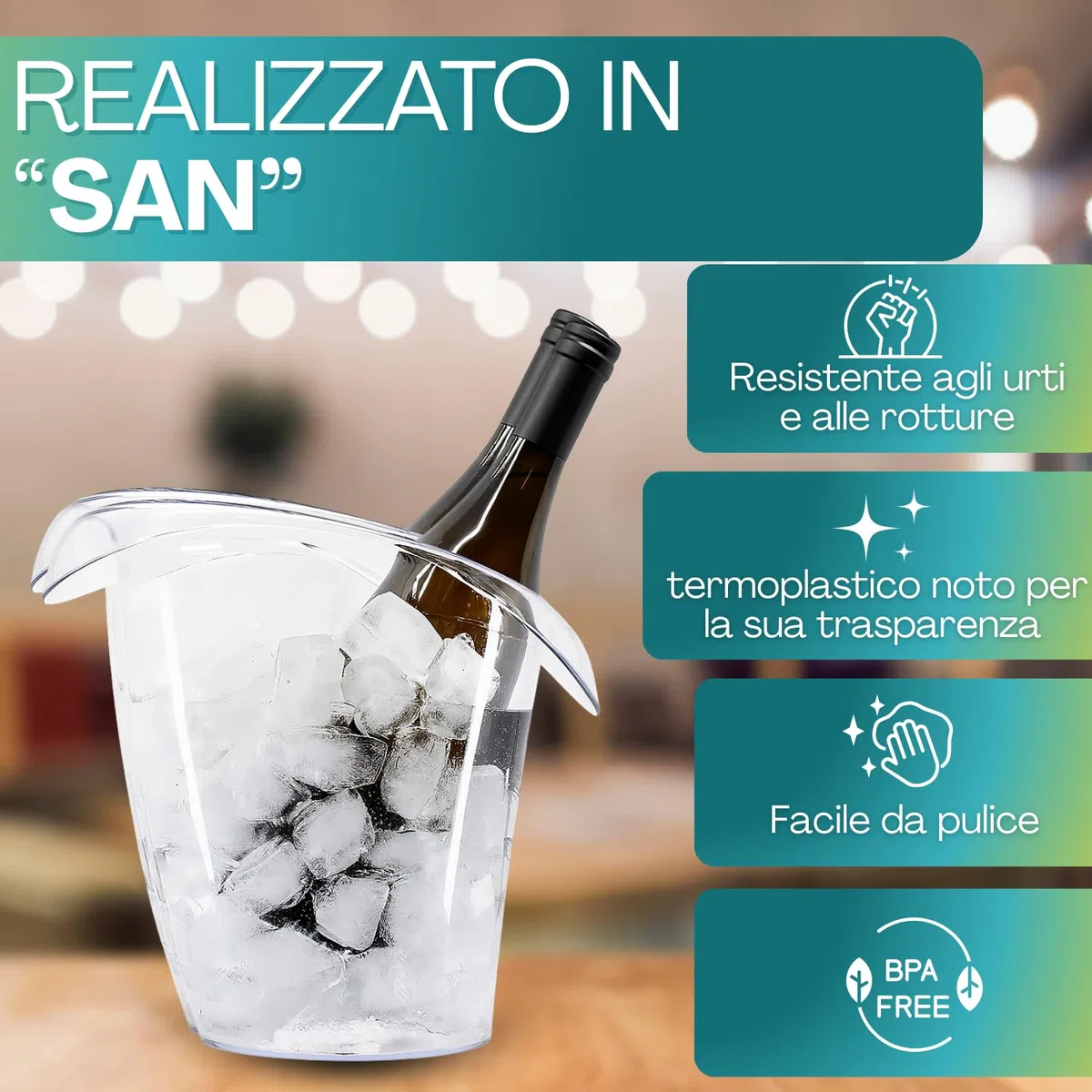 Virsus Secchiello per Spumante Trasparente 4781, misura 27x24 cm, Spumantiera Portaghiaccio Infrangibile Privo di BPA, 100% Riciclabile, Unglassy, cestello Bottiglie Vini Champagne per Feste ed Eventi