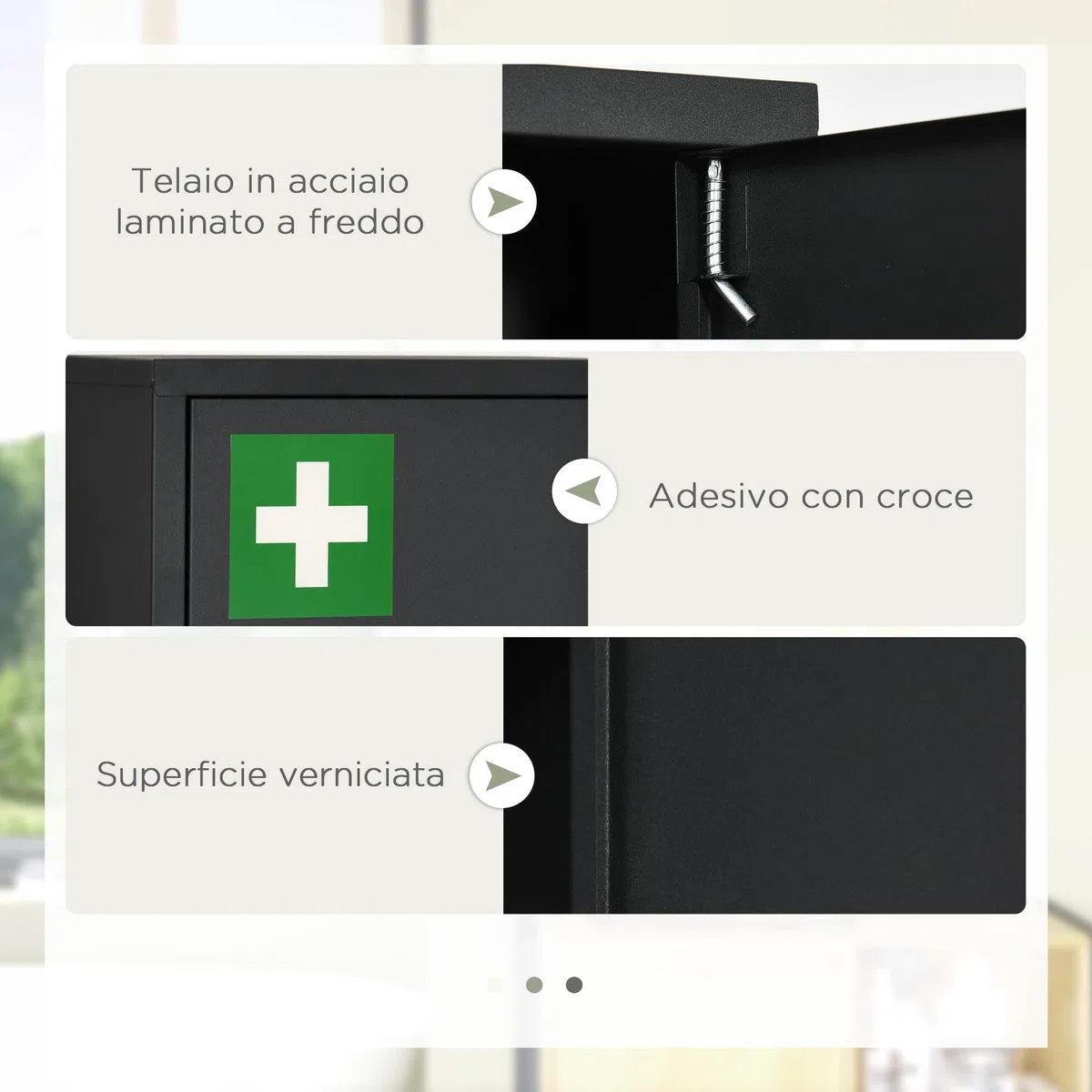 kleankin Armadietto Farmaci a Parete a 3 Ripiani con 2 Chiavi di Sicurezza, Armadietto Porta Medicinali in Acciaio, 30x14x46 cm, Nero