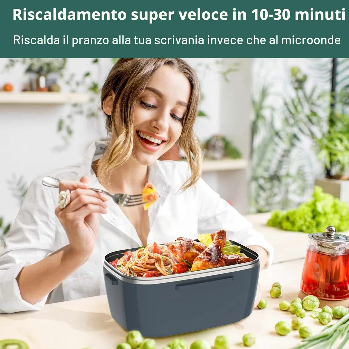 Contenitore per il pranzo elettrico 100 W, 3 in 1, contenitore per il pranzo riscaldato portatile, in acciaio inox, 12 V/24 V/220 V, contenitore termico isolato per auto, camion (NavyGreen, 1,5 L)