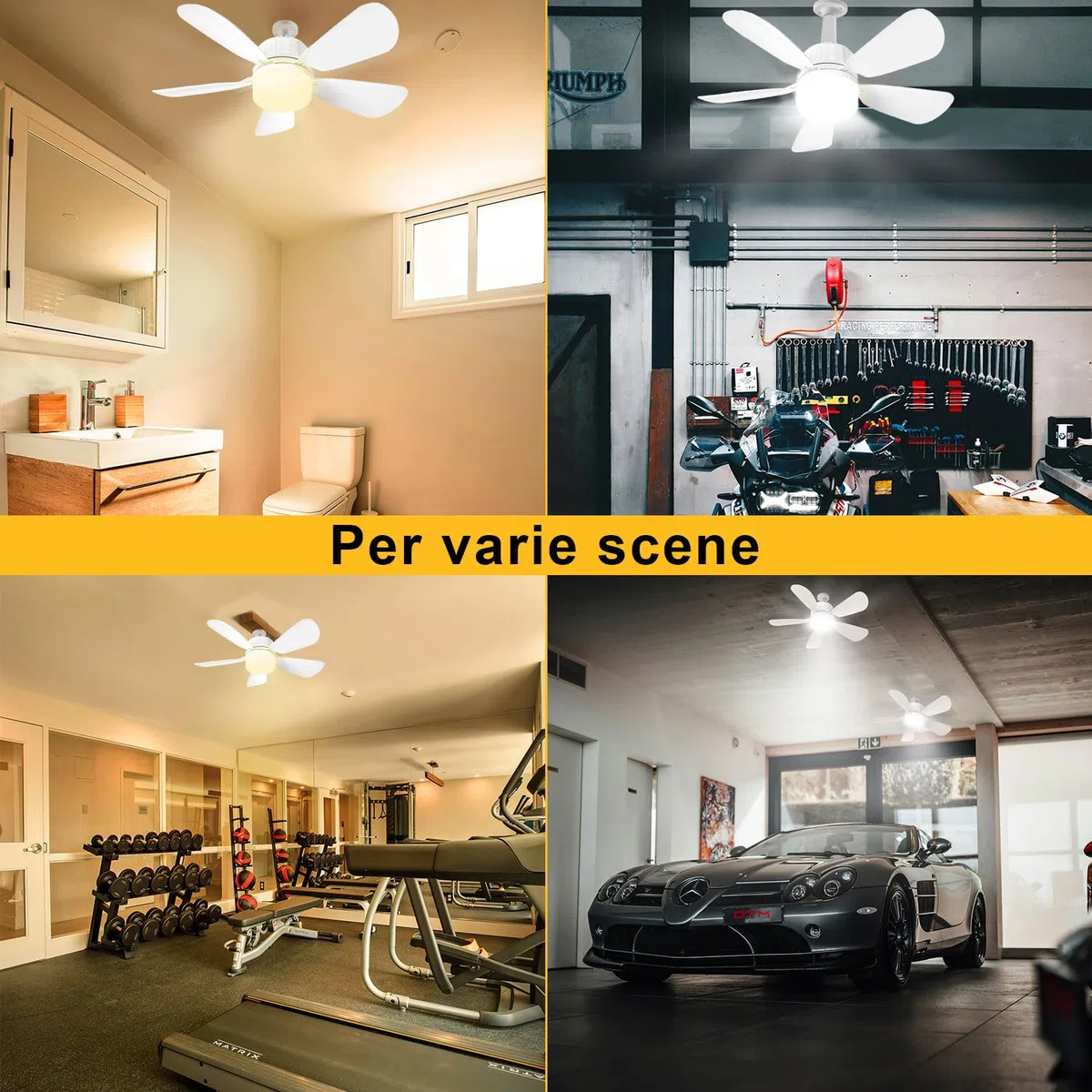 Gliztech Ventilatore a Presa con Base E27, Ventilatore Da Soffitto con Luci e Telecomando, Ventilatore a Presa con Luce LED per Bagno, Cucina, Camera da Letto, Garage (50CM, 1, Pack)