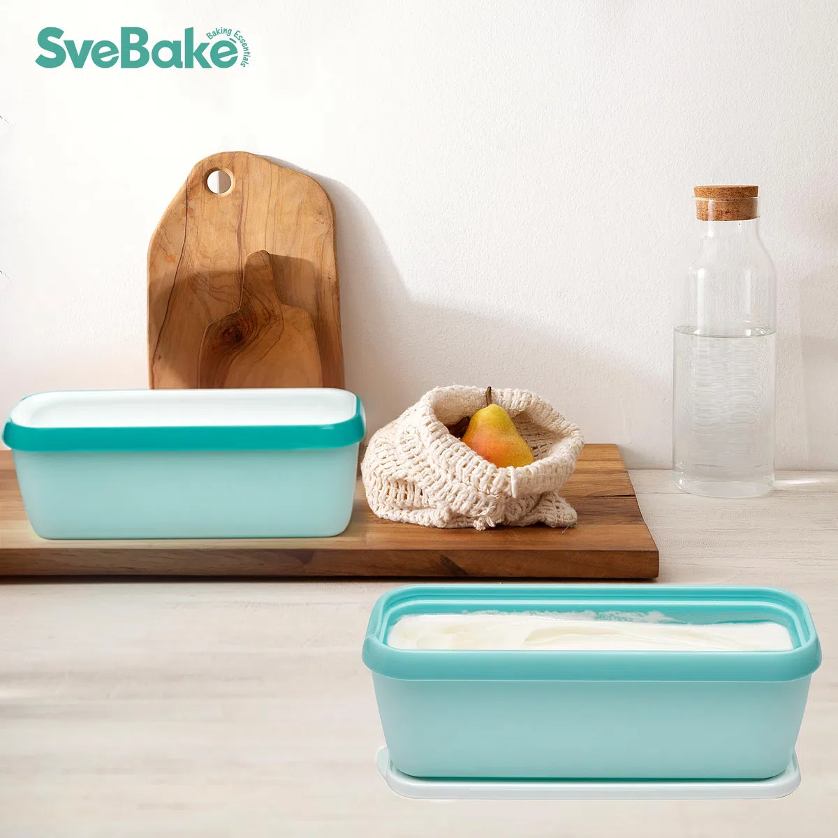 SveBake Vaschetta per Gelato con Coperchi - 2 Pezzi Contenitori Gelato Freezer, Recipienti da 1,4 L Riusabili per la Conservazione di Gelato Fatto in Casa, Sorbetto | Verde e Turchese
