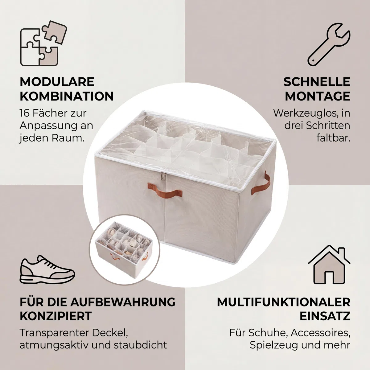 Organizzatore per scarpe, Shoe Organizer con coperchio, Scatole per scarpe pieghevoli, Divisori regolabili per Shoe Organizer Storage Box, adatto per fino a 16 paia con manici, per