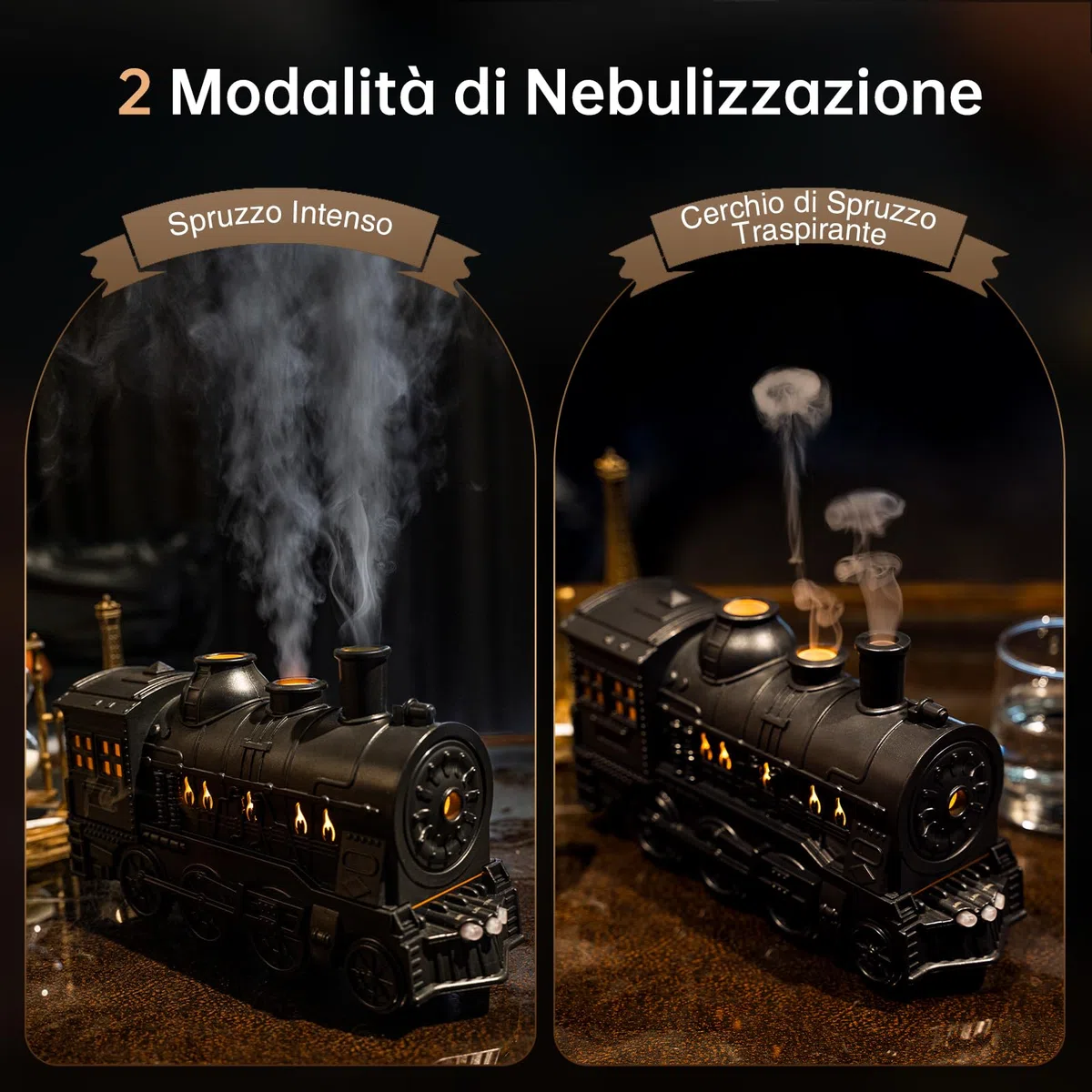 Jeebel Diffusore di Oli Essenziali 300 ml Fiamma Diffusore a Forma di Treno, Effetto Fiamma, Telecomando, Spina UE - Mini Umidificatore a Nebbia Fredda per Camera Letto e Ufficio Aromaterapia