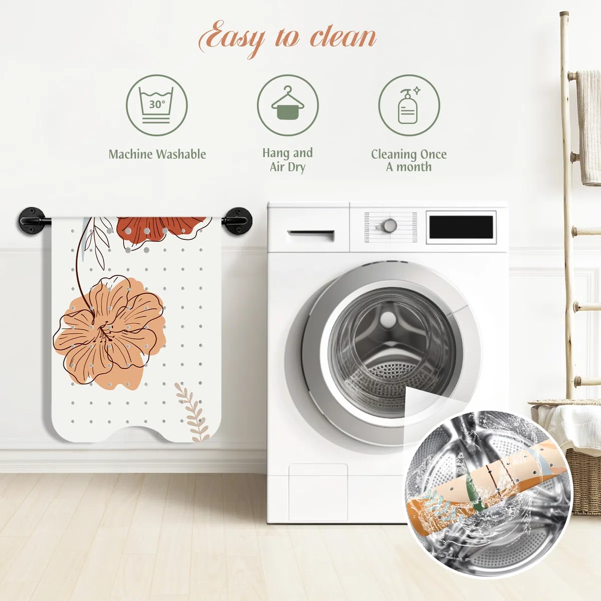 SHUCHING Boho Tappetino Antiscivolo Vasca da Bagno 100x40cm, Tappeto Doccia Antiscivolo Senza BPA, Tappetino Bagno Resistente alla Muffa e Lavabile in Lavatrice