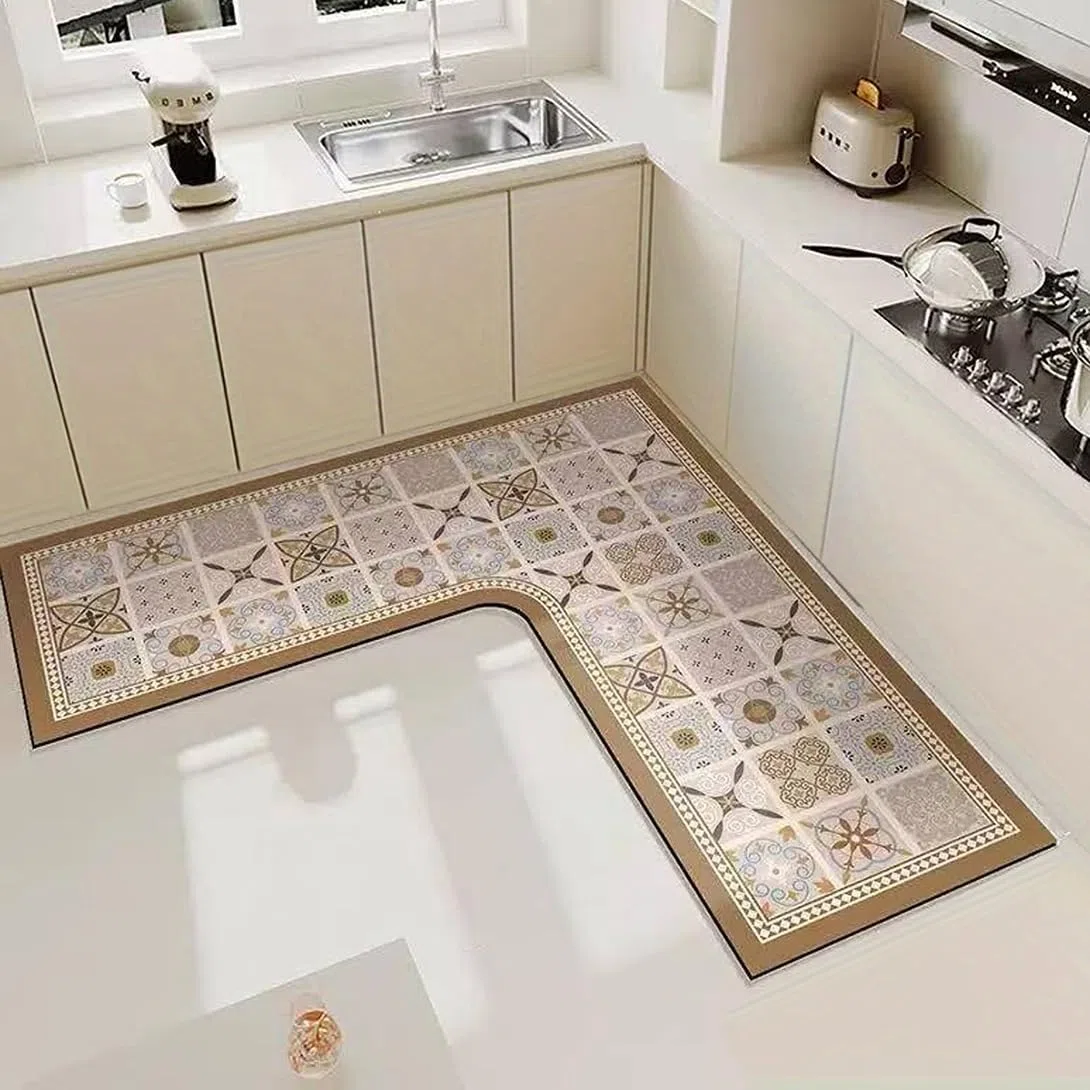 GGoty Tappeto da cucina antiscivolo, tappetino angolare angolare a forma di L, assorbente, ad asciugatura rapida, tappetino impermeabile per bagno, lavanderia (colore E, 100 x 100 x 45 cm)