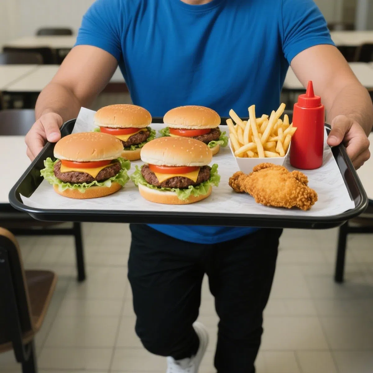 5 vassoi da portata in plastica, 40 x 30 cm, rettangolare, nero, fast food, vassoio da portata grande, in plastica antiscivolo per ristorante, caffetteria, cucina