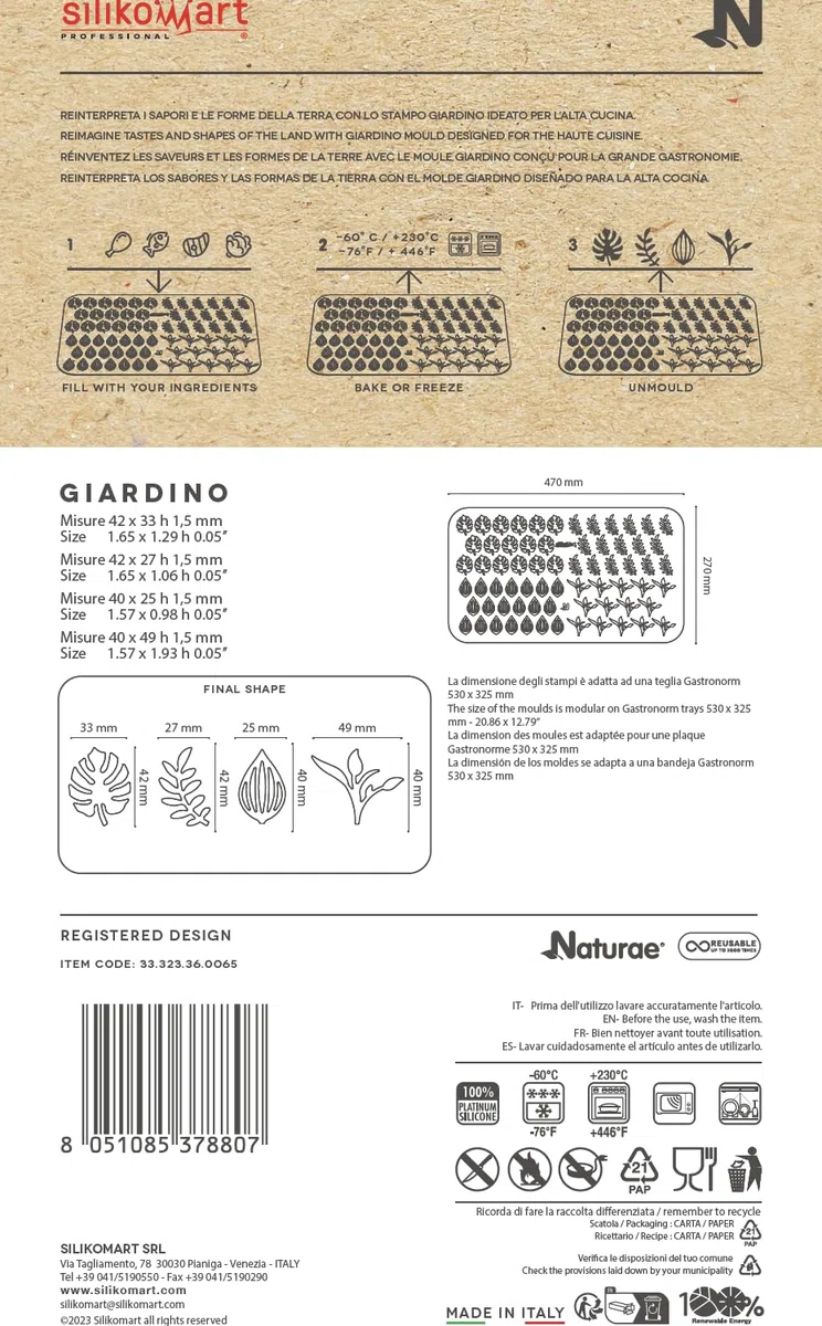 silikomart Giardino - Stampo in Silicone N.68 Foglie 40X25 H 2 MM - 40X49 H 2 MM
