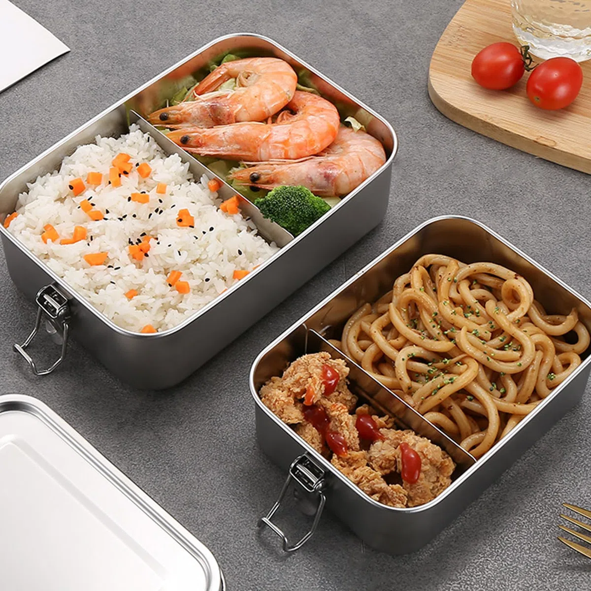 PORFOYO 3 contenitori in acciaio inox con scomparti, 850 ml, 1400 ml, 2400 ml, con coperchio, scatole bento in acciaio inox 304 con divisori rimovibili, impermeabili e portatili, facili da pulire