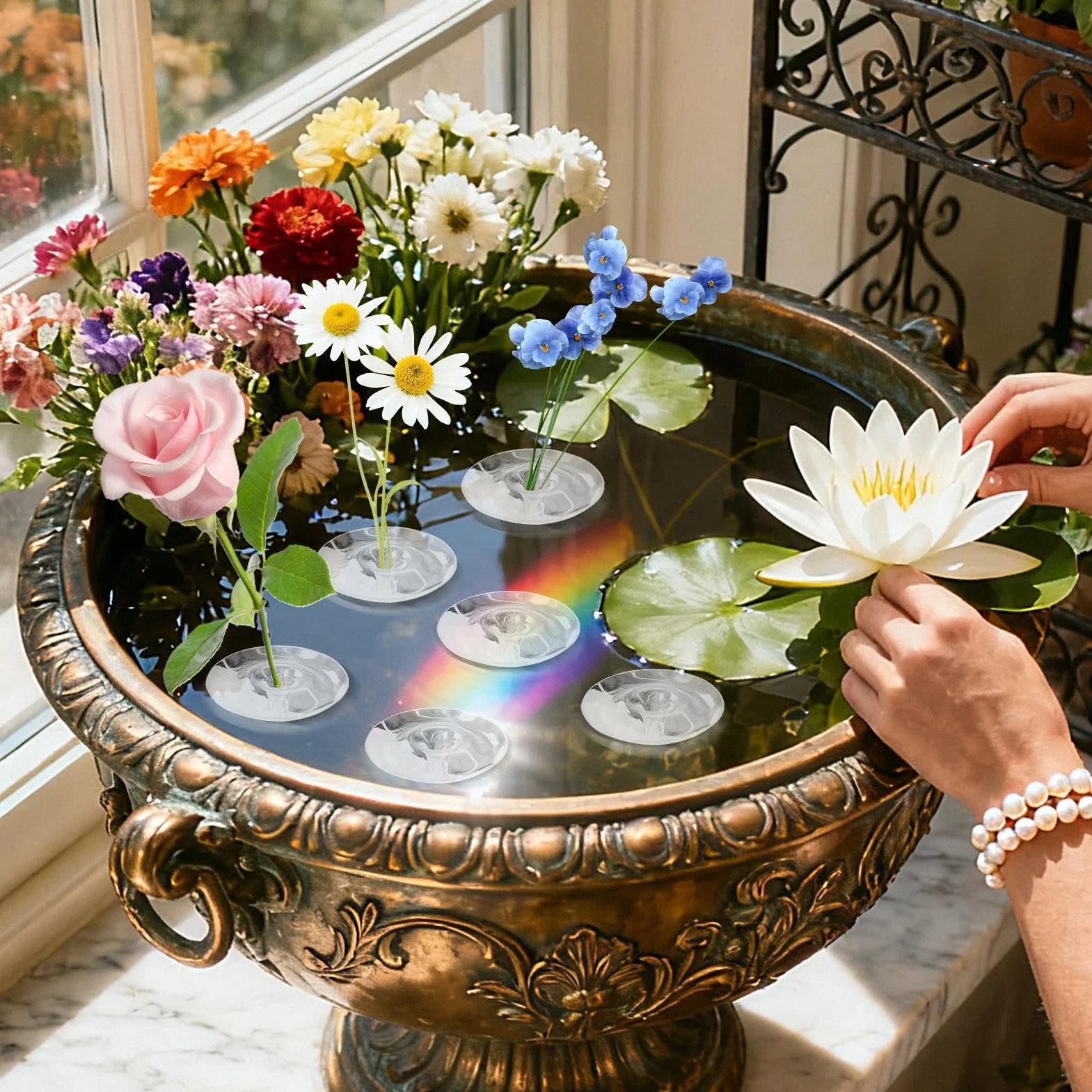 10 Pezzi Supporti Galleggianti Creativi per Composizioni Floreali, Supporti per Composizioni Floreali, Supporto Galleggianti Idroponici per Fiori, Espositori Florealo, Mini Vaso per Ciotole e Aacquari