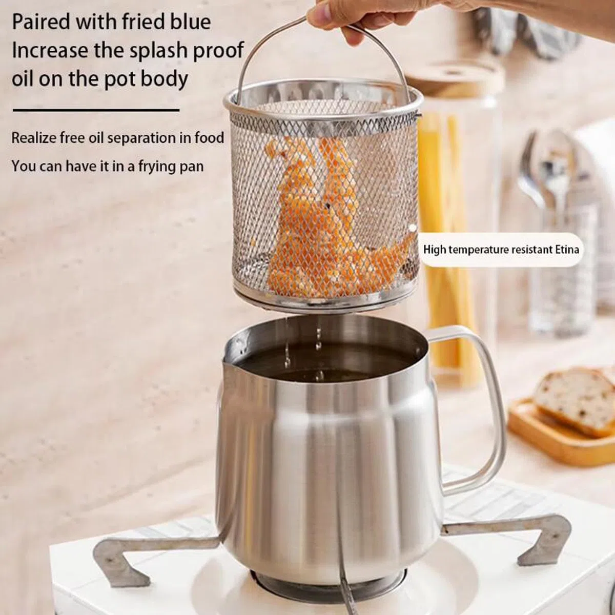 Pentola Filtro Olio in Acciaio Inox con Filtro a Rete, Contenitore per Grasso da 1,5 l/2 l, friggitrice Multifunzionale per friggere e conservare,1.5L