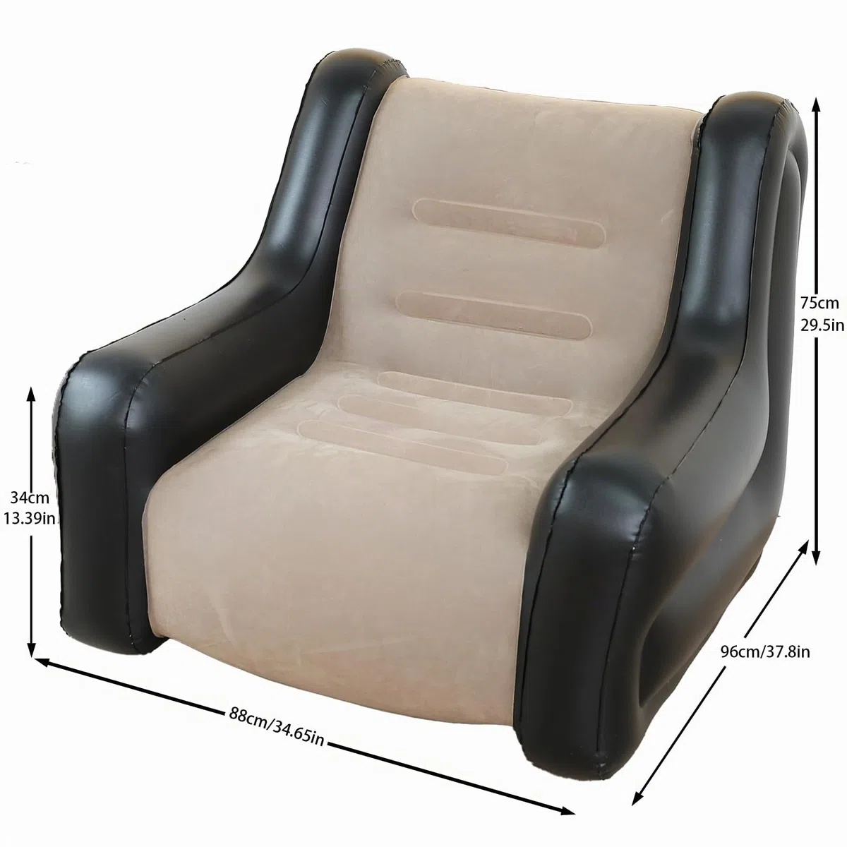 LONEEDY Sedia gonfiabile bicolore con braccioli, seduta gonfiabile, per sala giochi, campeggio, giardino, in morbido tessuto felpato, per adulti e bambini (cachi)