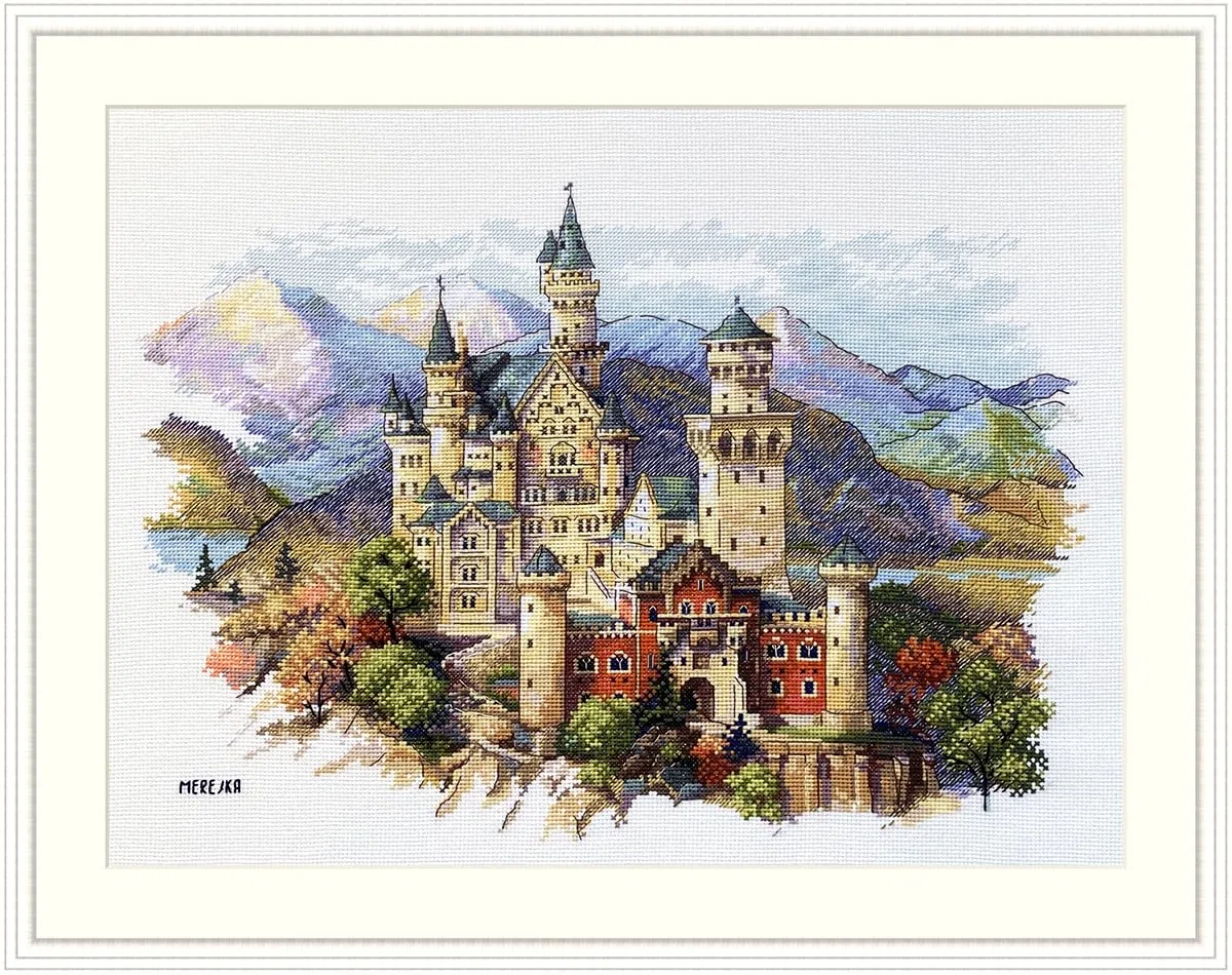 Merejka Set per punto croce, motivo: castello di Neuschwanstein, 25 x 35 cm